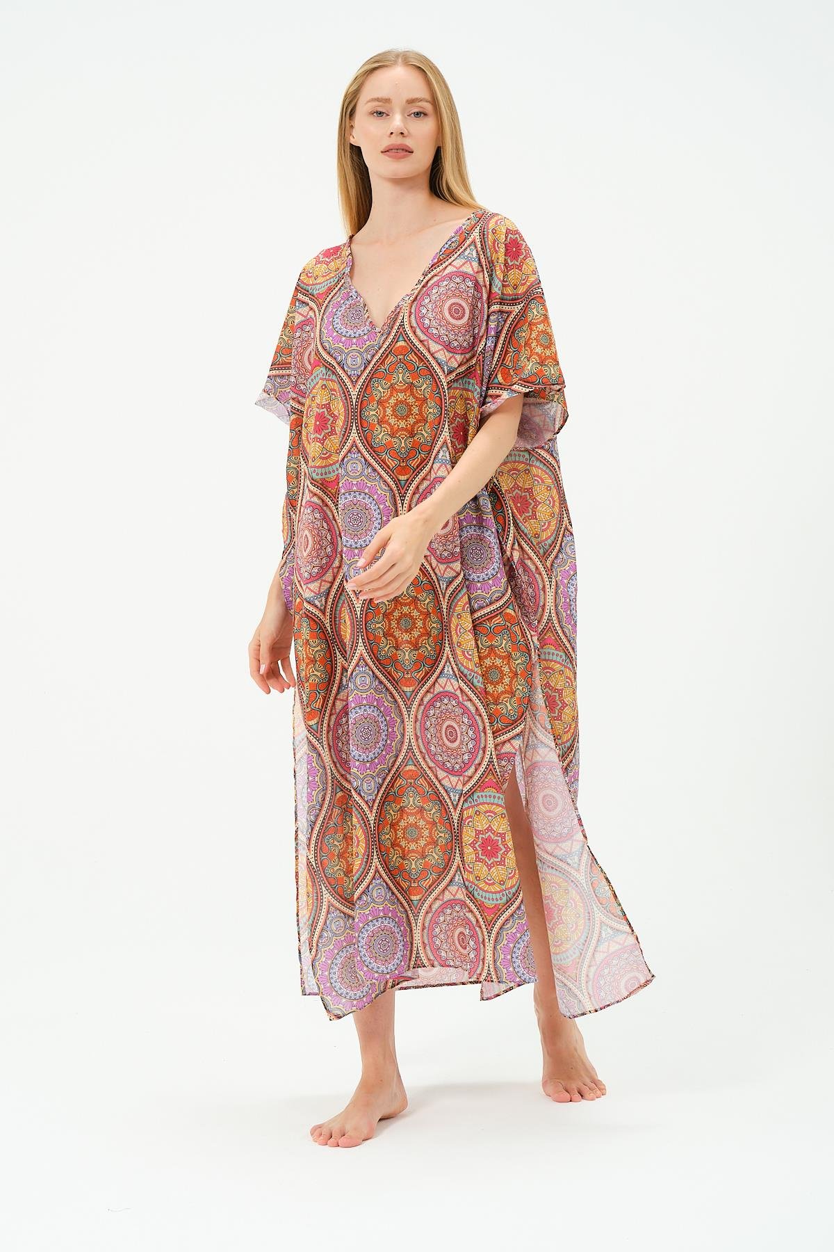 Büyük Beden Pareo Plaj Elbisesi 22330 Turuncu