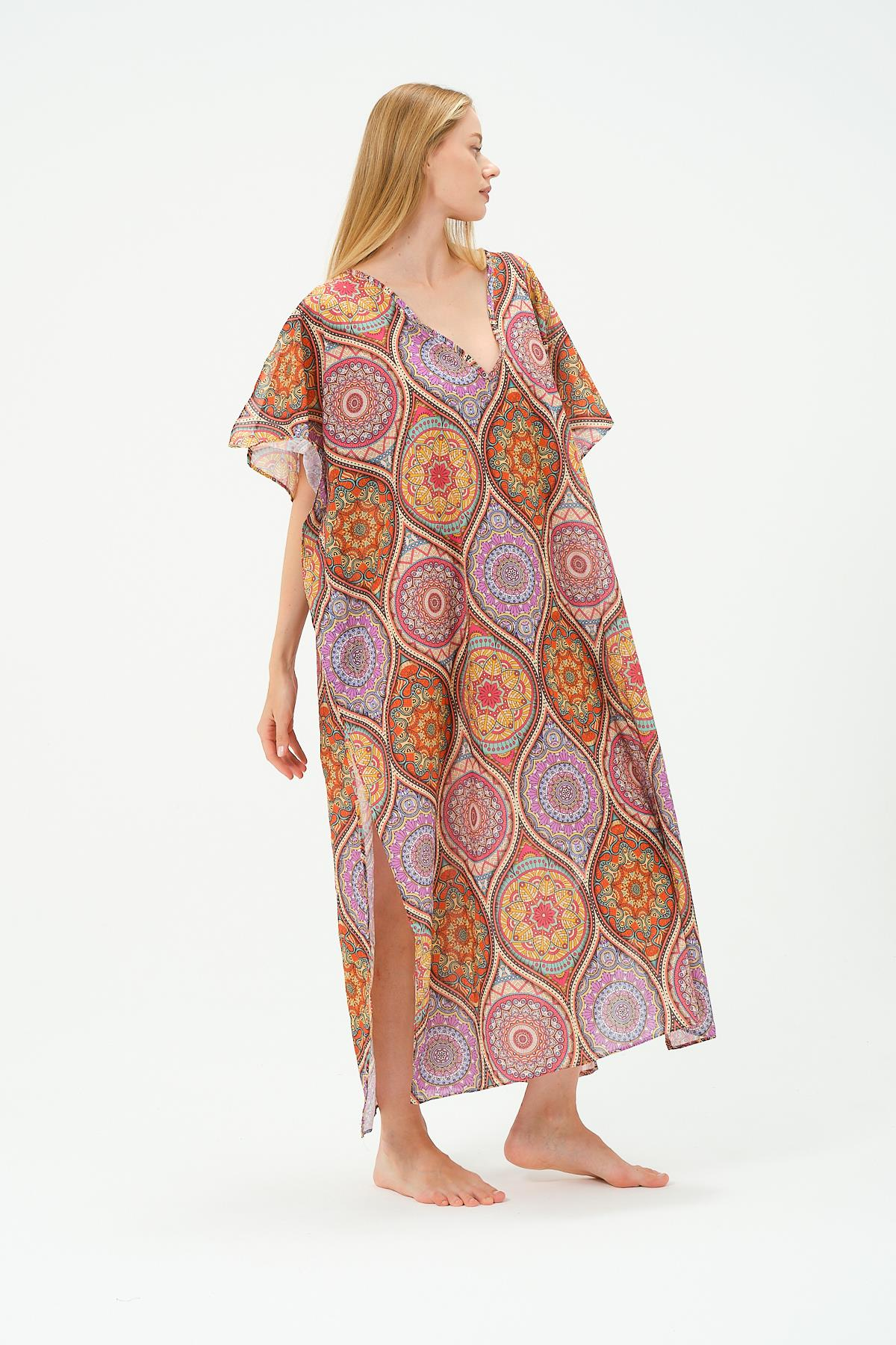 Büyük Beden Pareo Plaj Elbisesi 22330 Turuncu