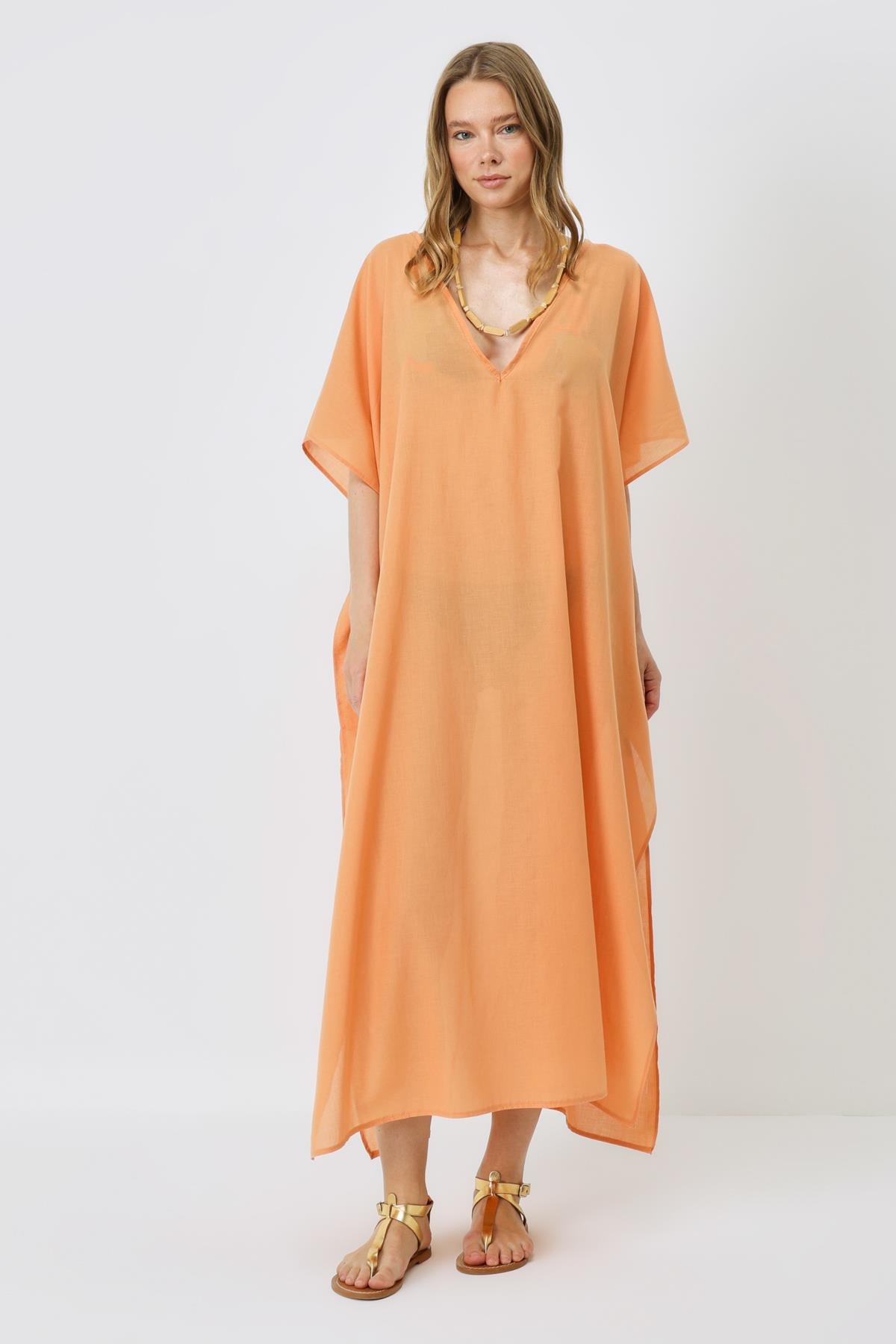 Büyük Beden Pareo Plaj Elbisesi 22330 Kavun İçi