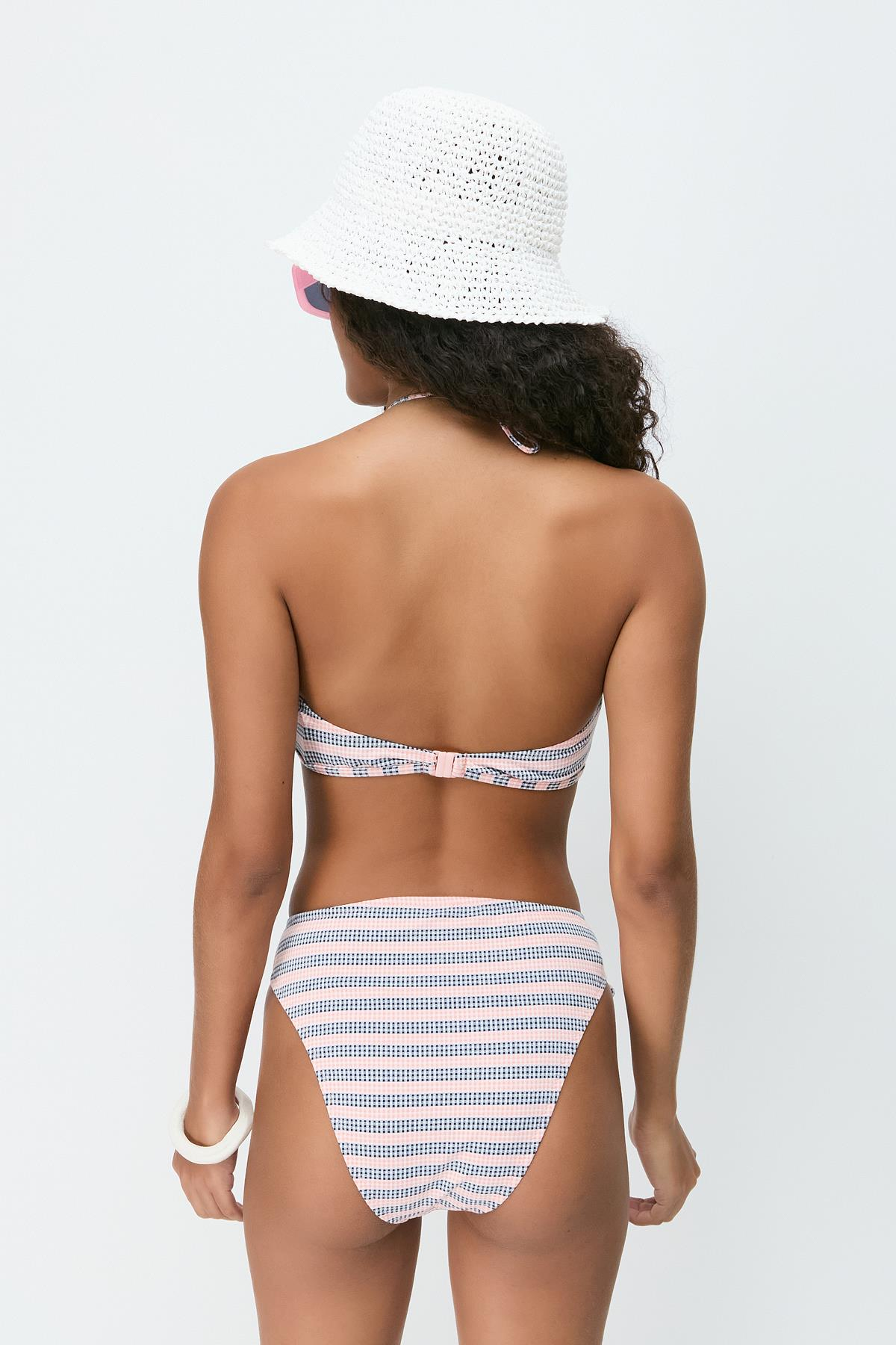 Büzgülü Bikini Takım 3270 Somon/Siyah