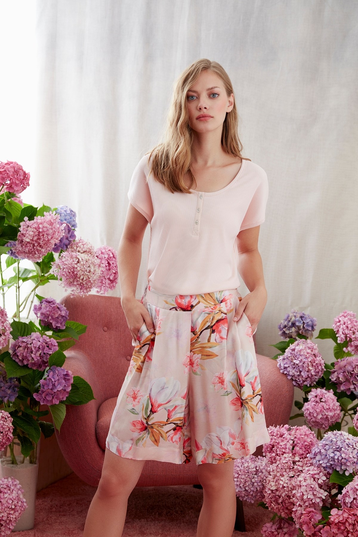 Catherines 1615 Kadın Bermuda Pijama Takım Pembe