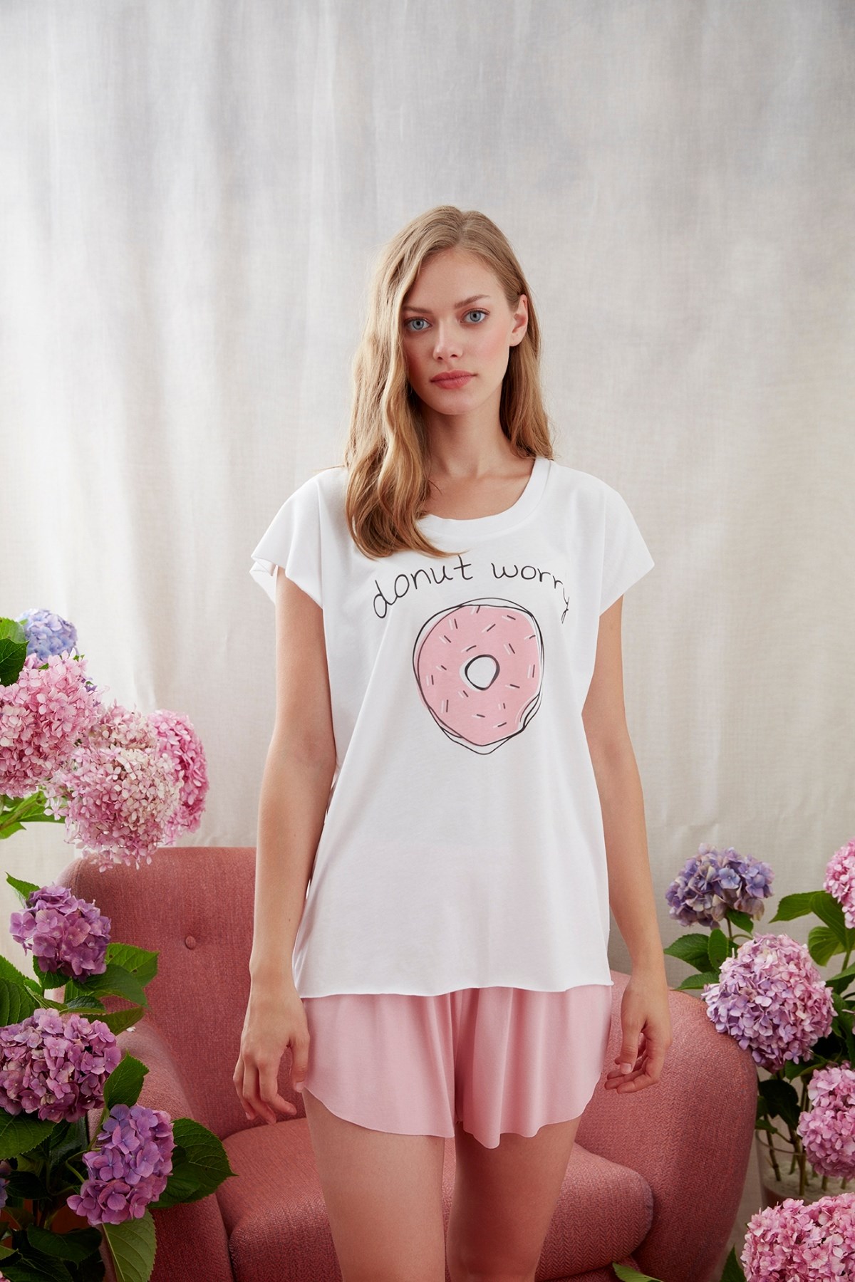 Catherines 1646 Kadın Şortlu Pijama Takım Beyaz