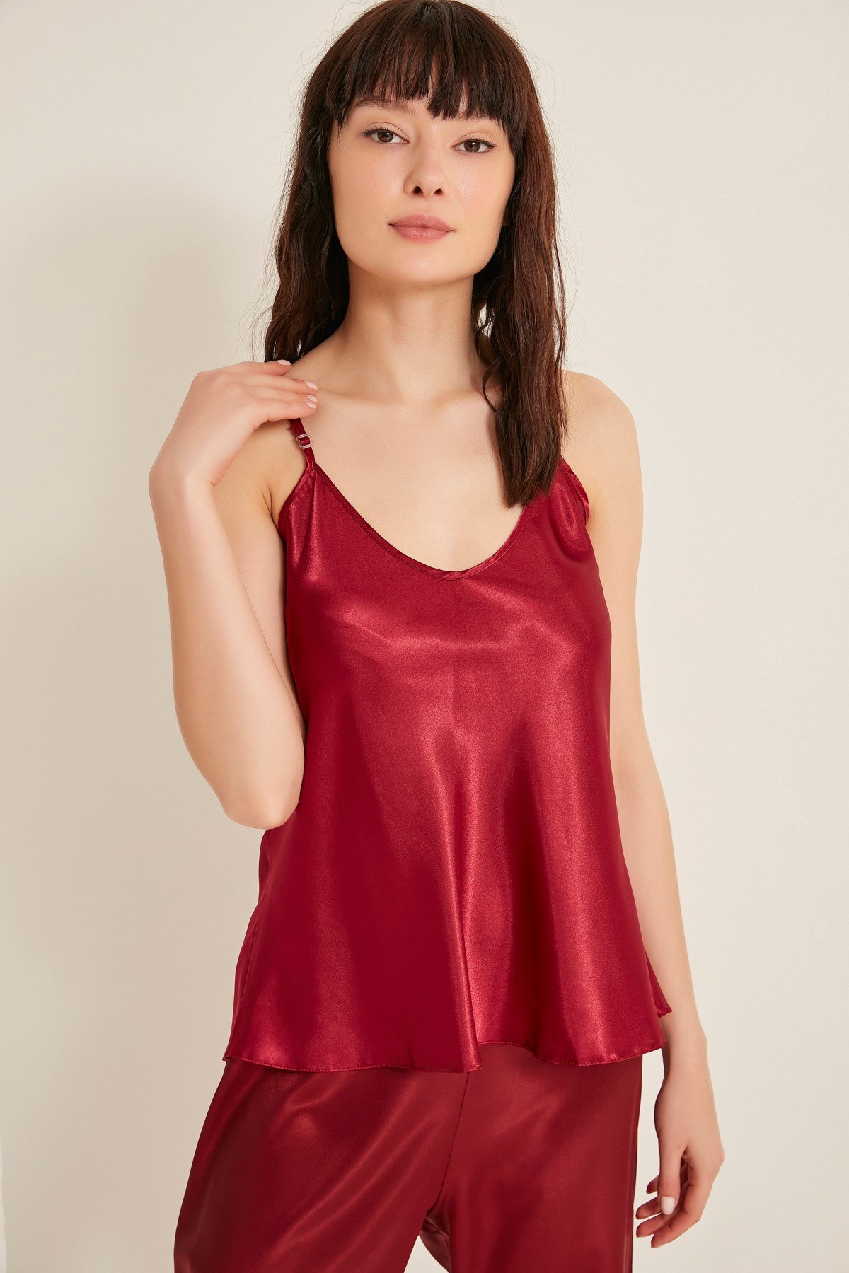 C&City 010 Kadın Saten Atlet Bordo