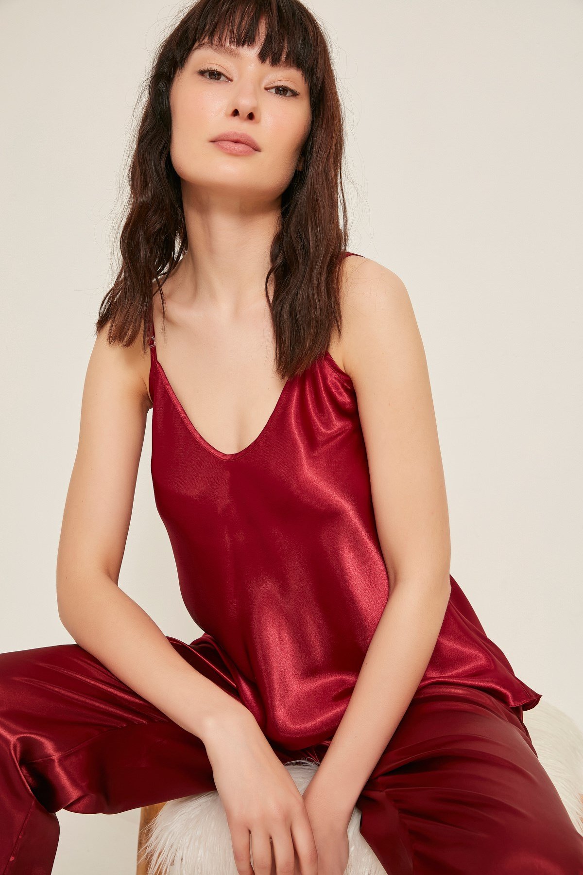 C&City 010 Kadın Saten Atlet Bordo