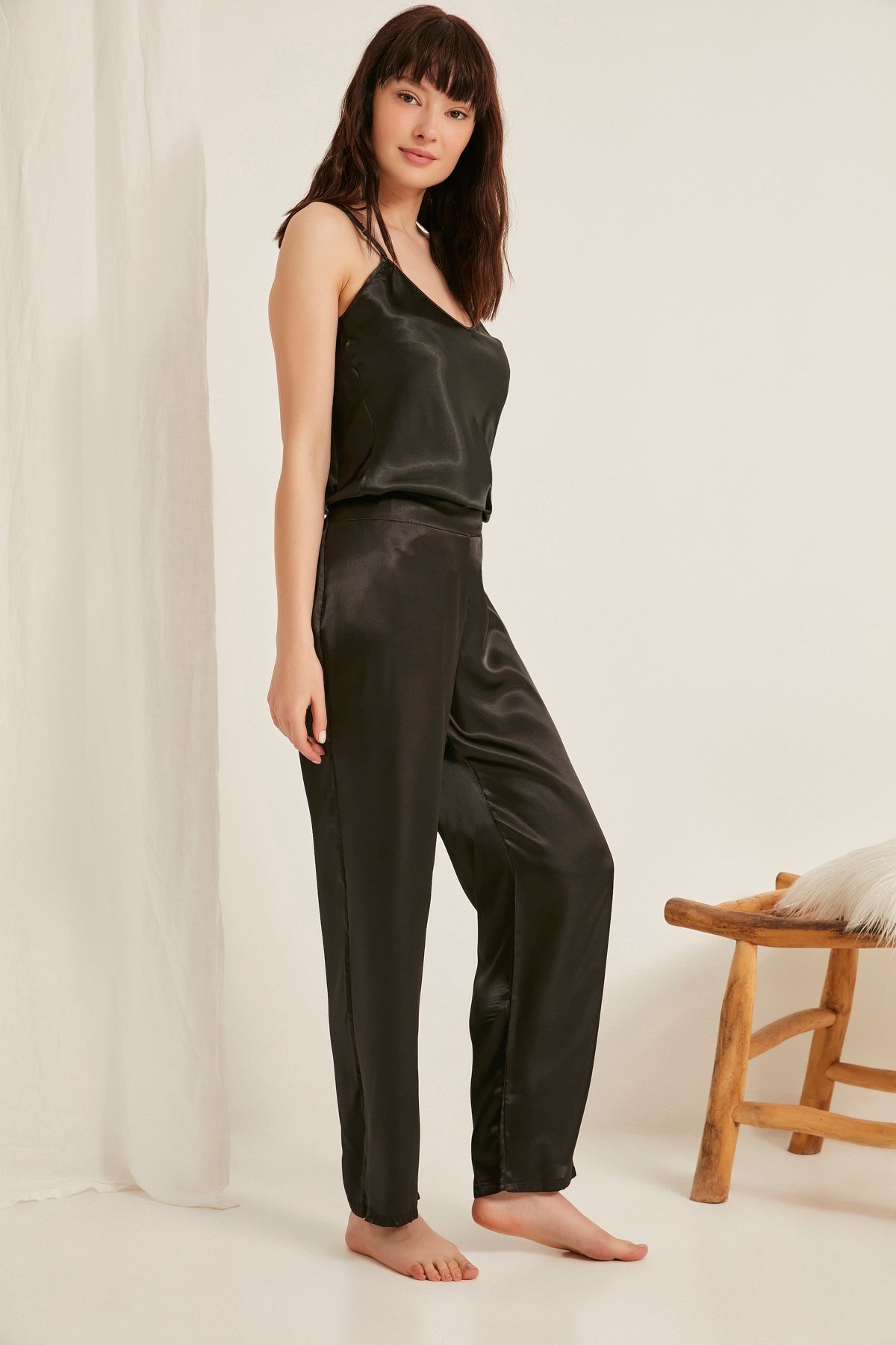 C&City 010 Kadın Saten Atlet Siyah