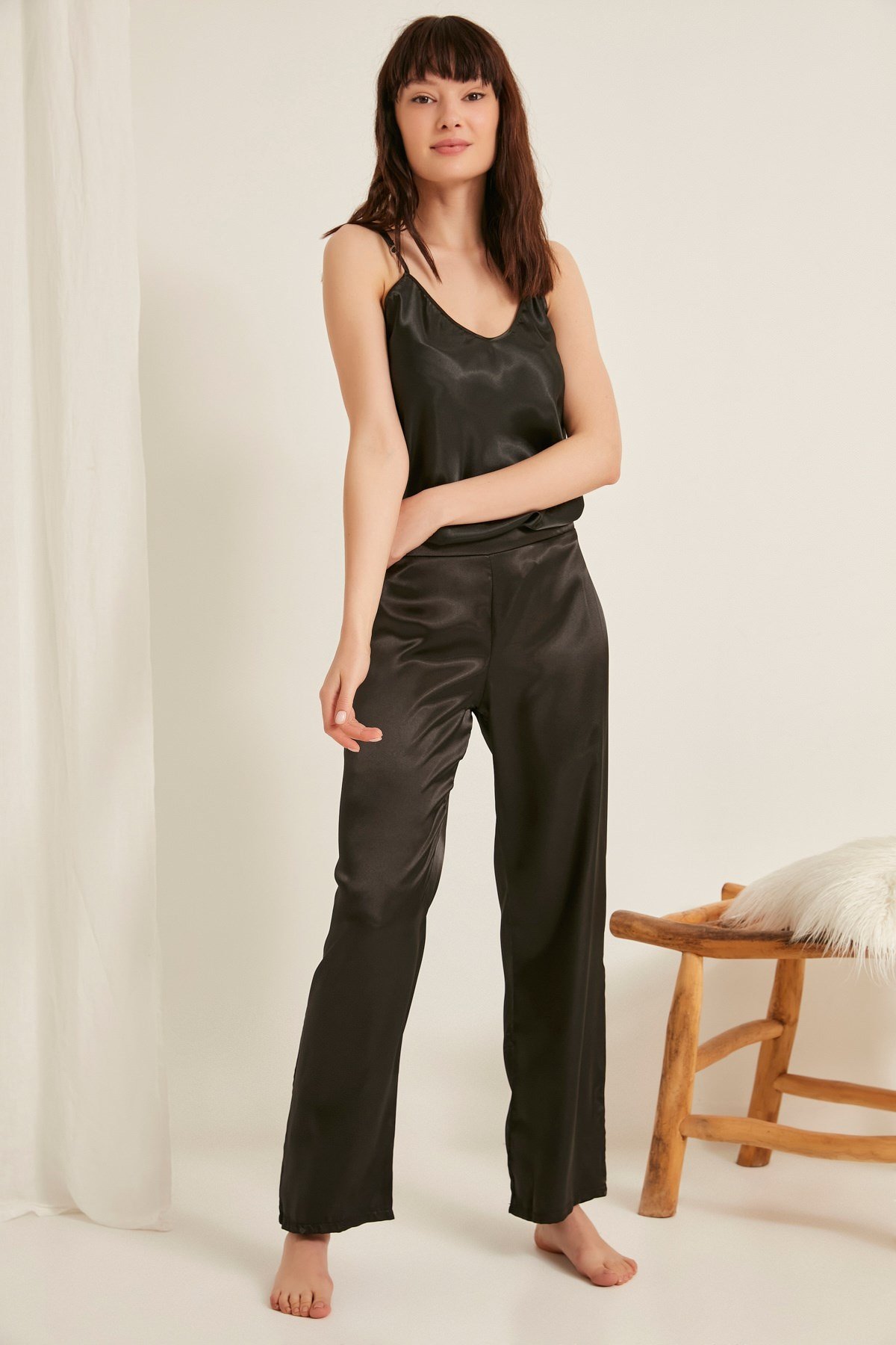 C&City 010 Kadın Saten Atlet Siyah