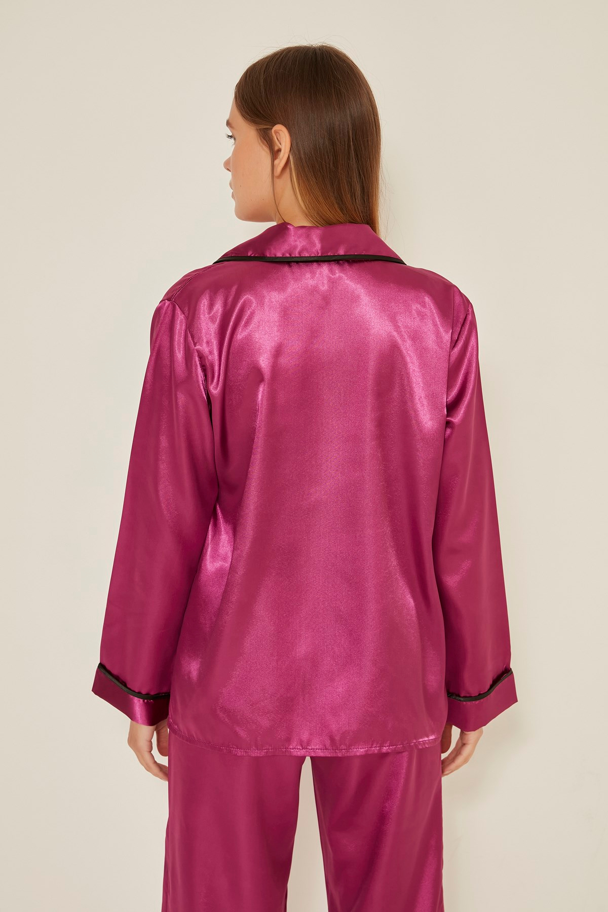 C&City 035 Kadın Saten Uzun Kol Pijama Takım Mor