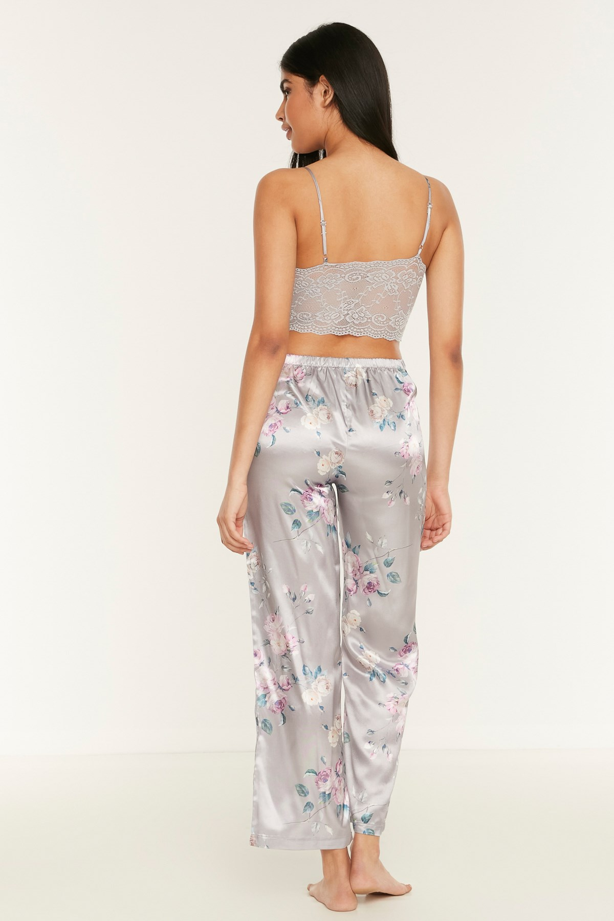 C&City 045 Kadın Desenli 3 Lü Saten Pijama Takım Gri