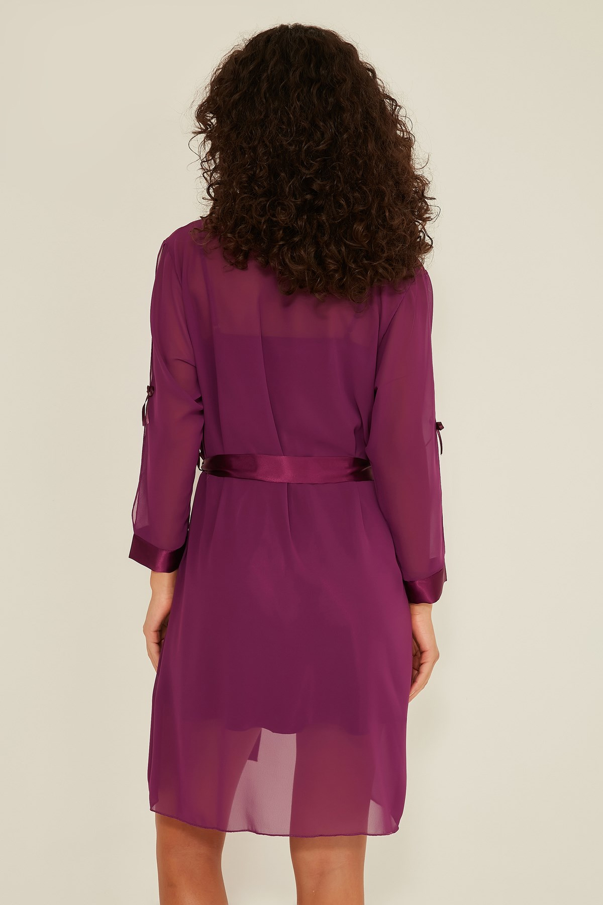 C&City 047 Kadın Saten Gecelik Sabahlık Takım Mor