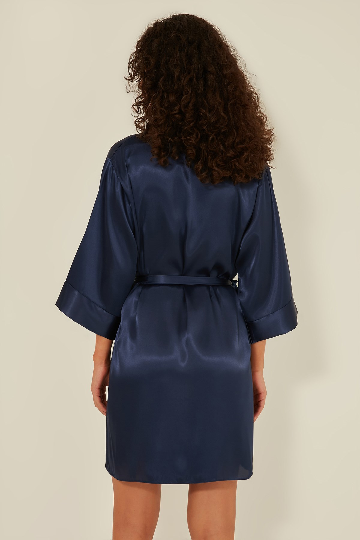C&City 049 Kadın Saten Şortlu 3 lü Pijama Takım Lacivert