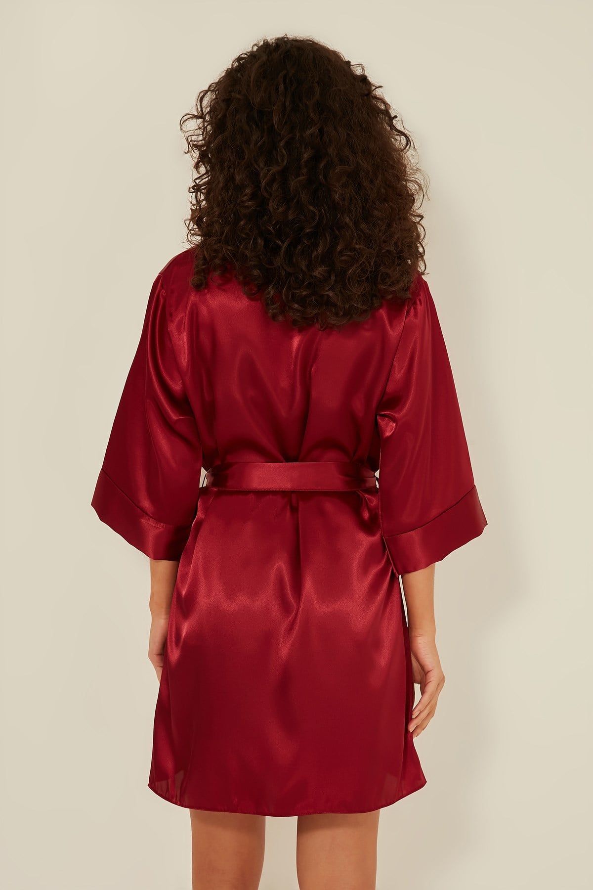 C&City 049 Kadın Saten Şortlu 3 lü Pijama Takım Bordo