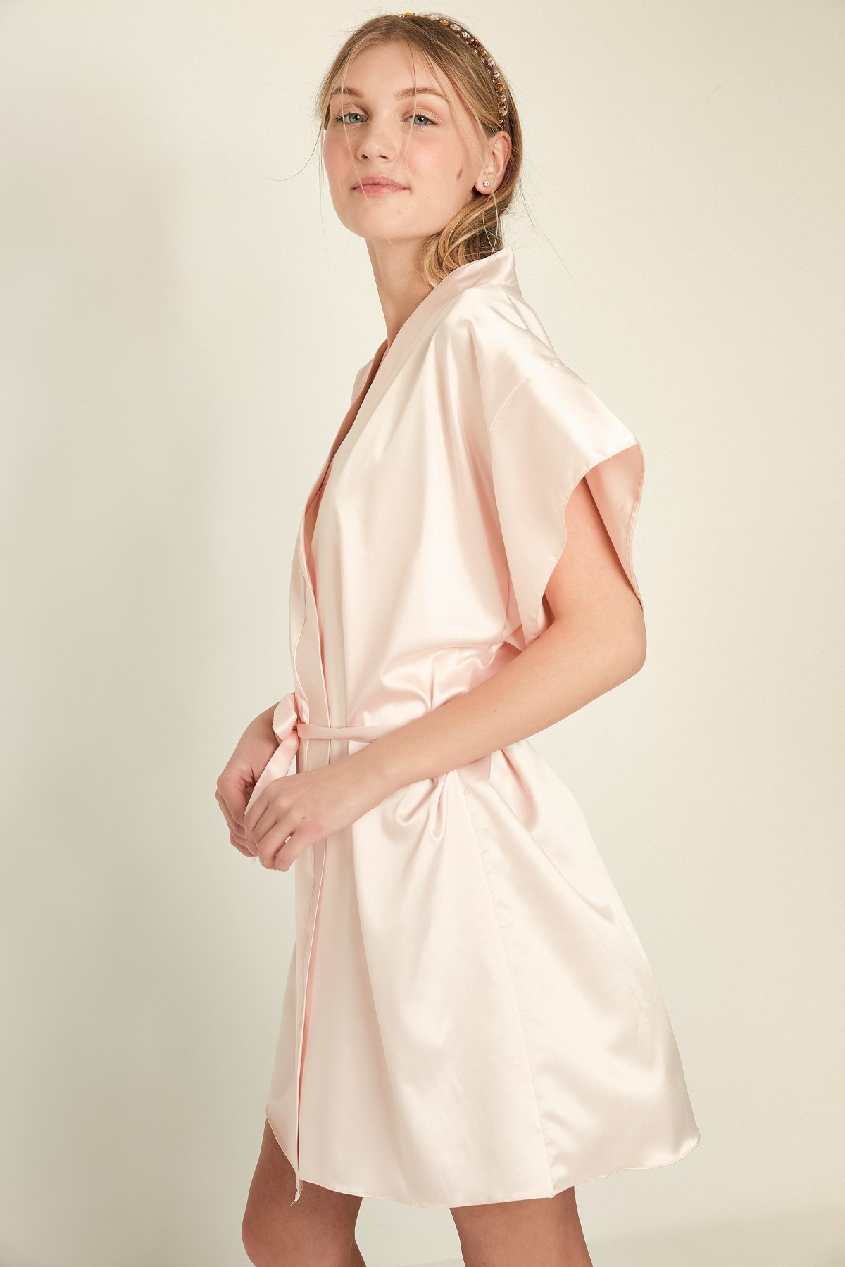 C&City 050 Kadın Bride Nakışlı Saten Sabahlık Toz Pembe