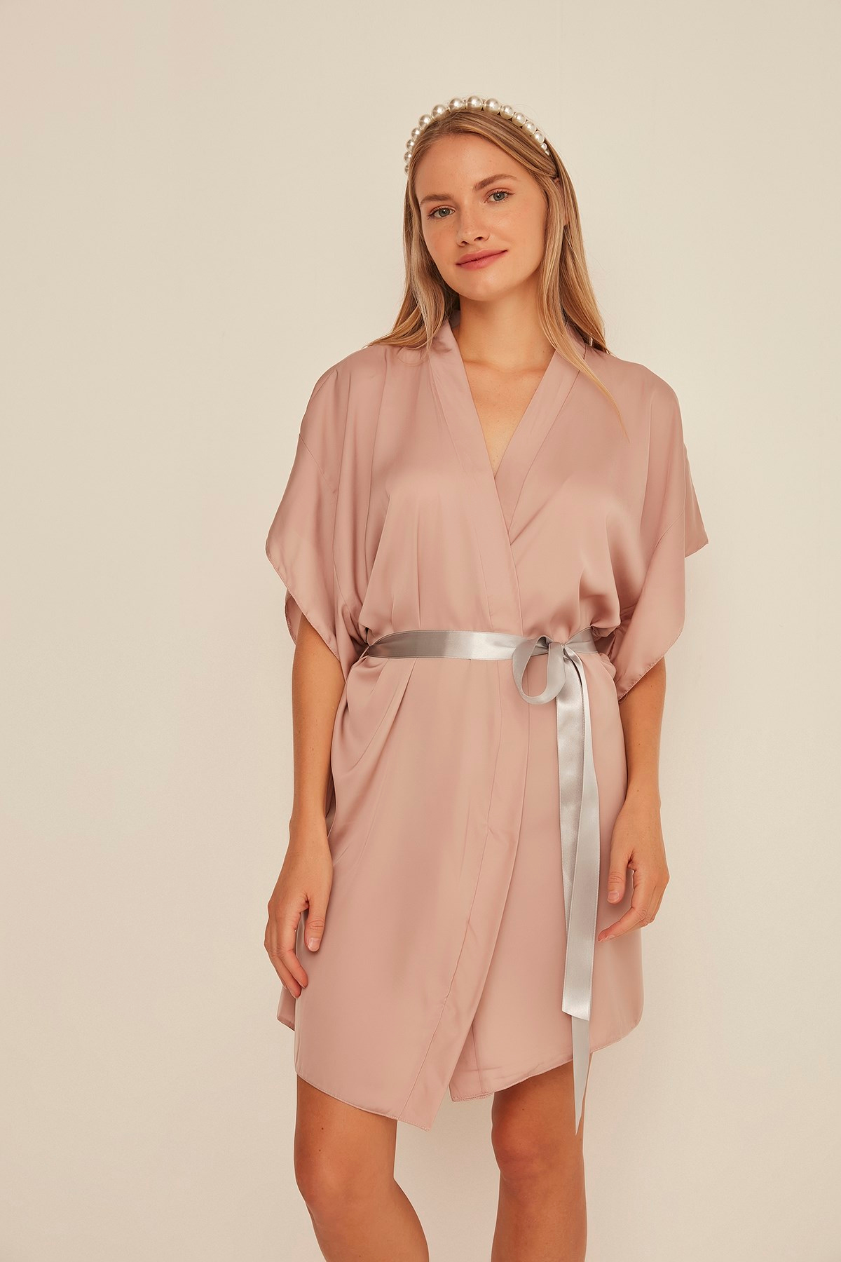 C&City 050 Kadın Bride Nakışlı Saten Sabahlık Vizon