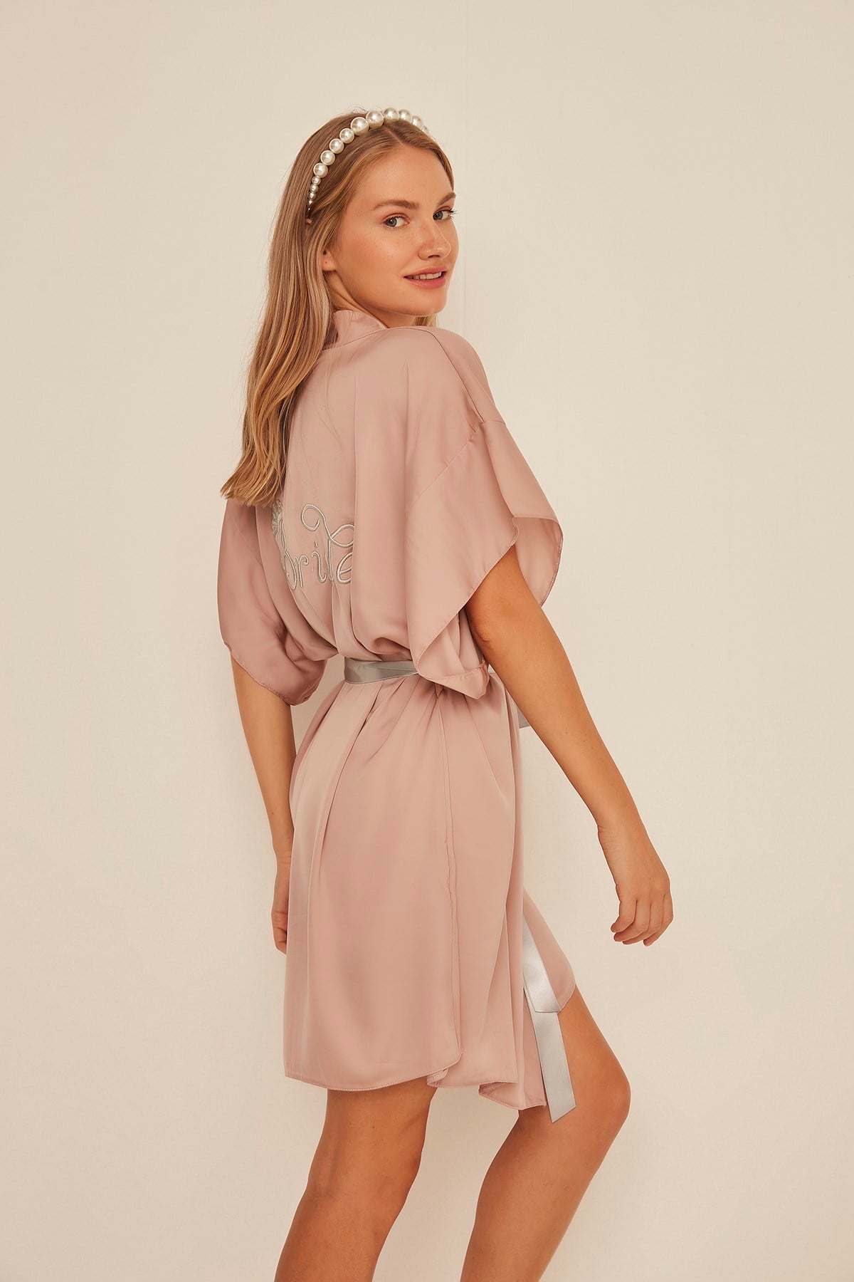 C&City 050 Kadın Bride Nakışlı Saten Sabahlık Vizon