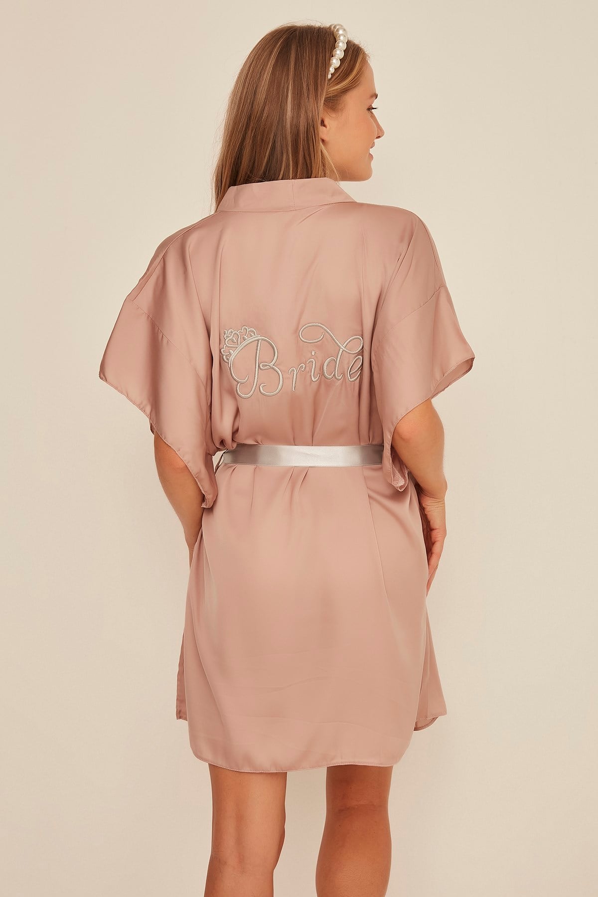 C&City 050 Kadın Bride Nakışlı Saten Sabahlık Vizon