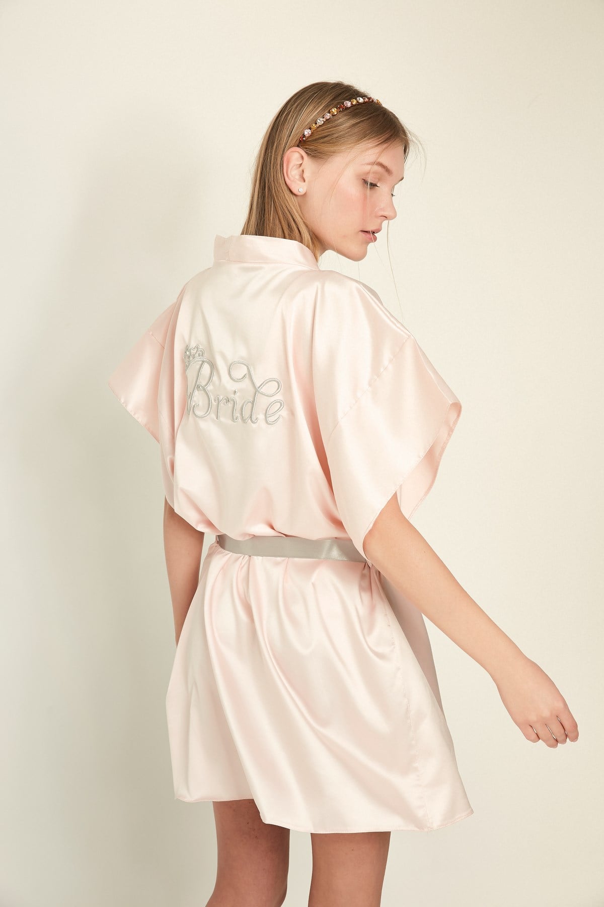 C&City 050 Kadın Bride Nakışlı Saten Sabahlık Toz Pembe