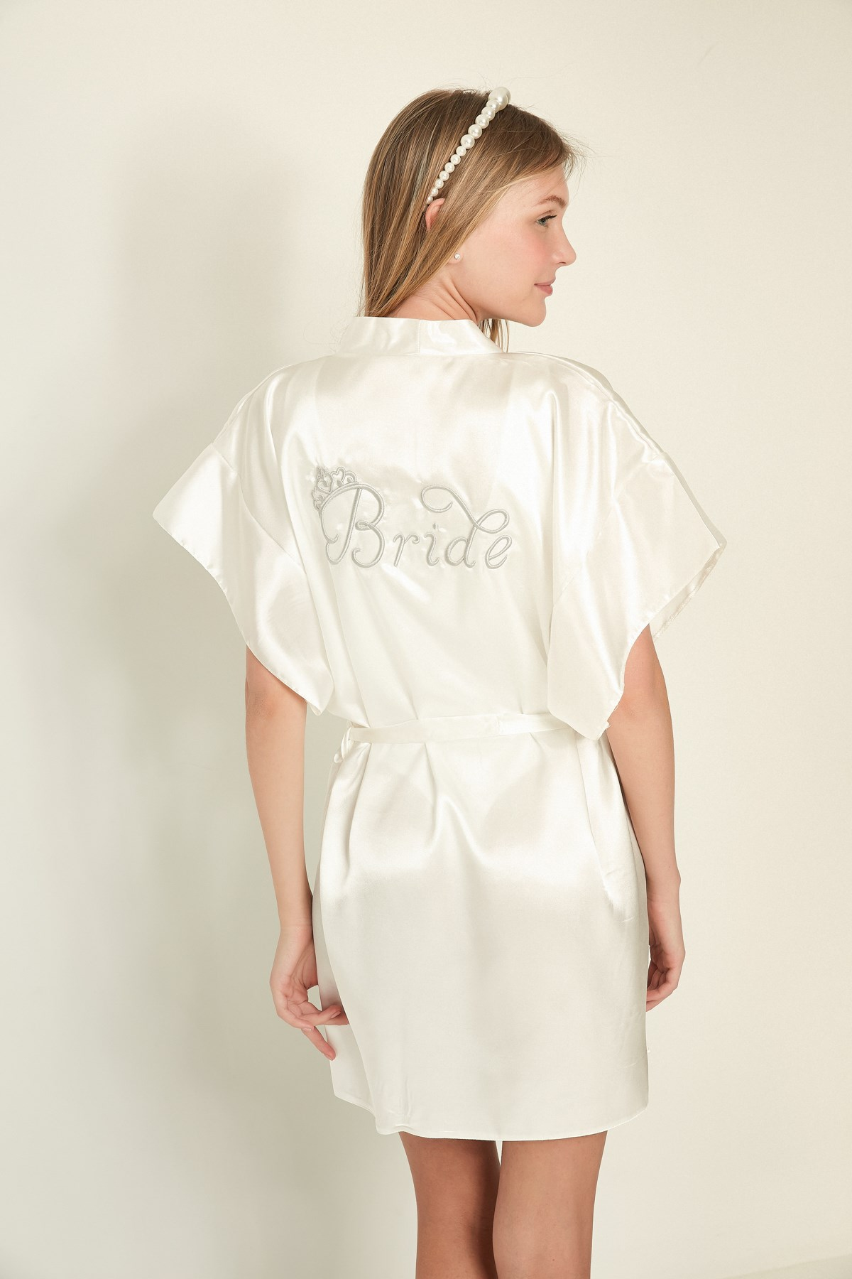 C&City 050 Kadın Bride Nakışlı Saten Sabahlık Ekru