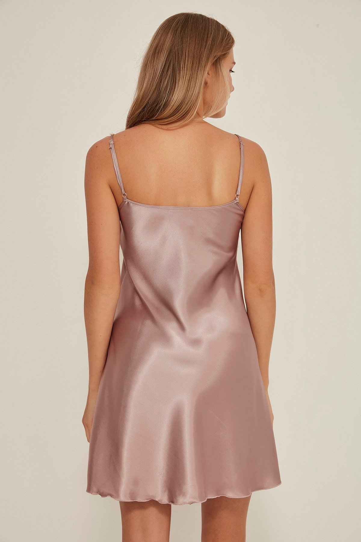 C&City 060 Kadın Saten Dantelli Gecelik Vizon