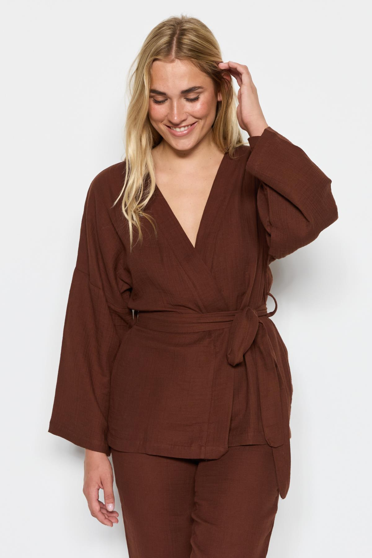 C&City 3'lü Organik Pamuk Müslin Kimono Takım 9120 Kahverengi