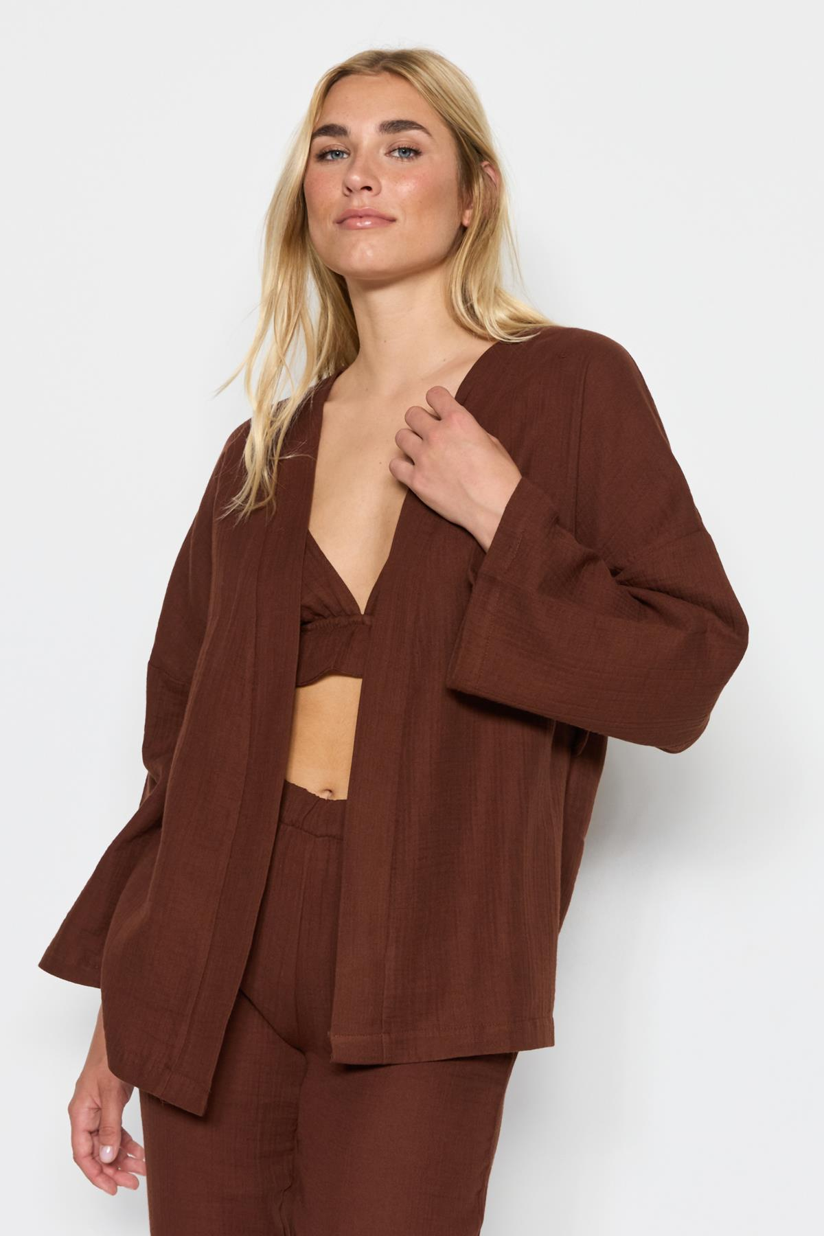 C&City 3'lü Organik Pamuk Müslin Kimono Takım 9120 Kahverengi
