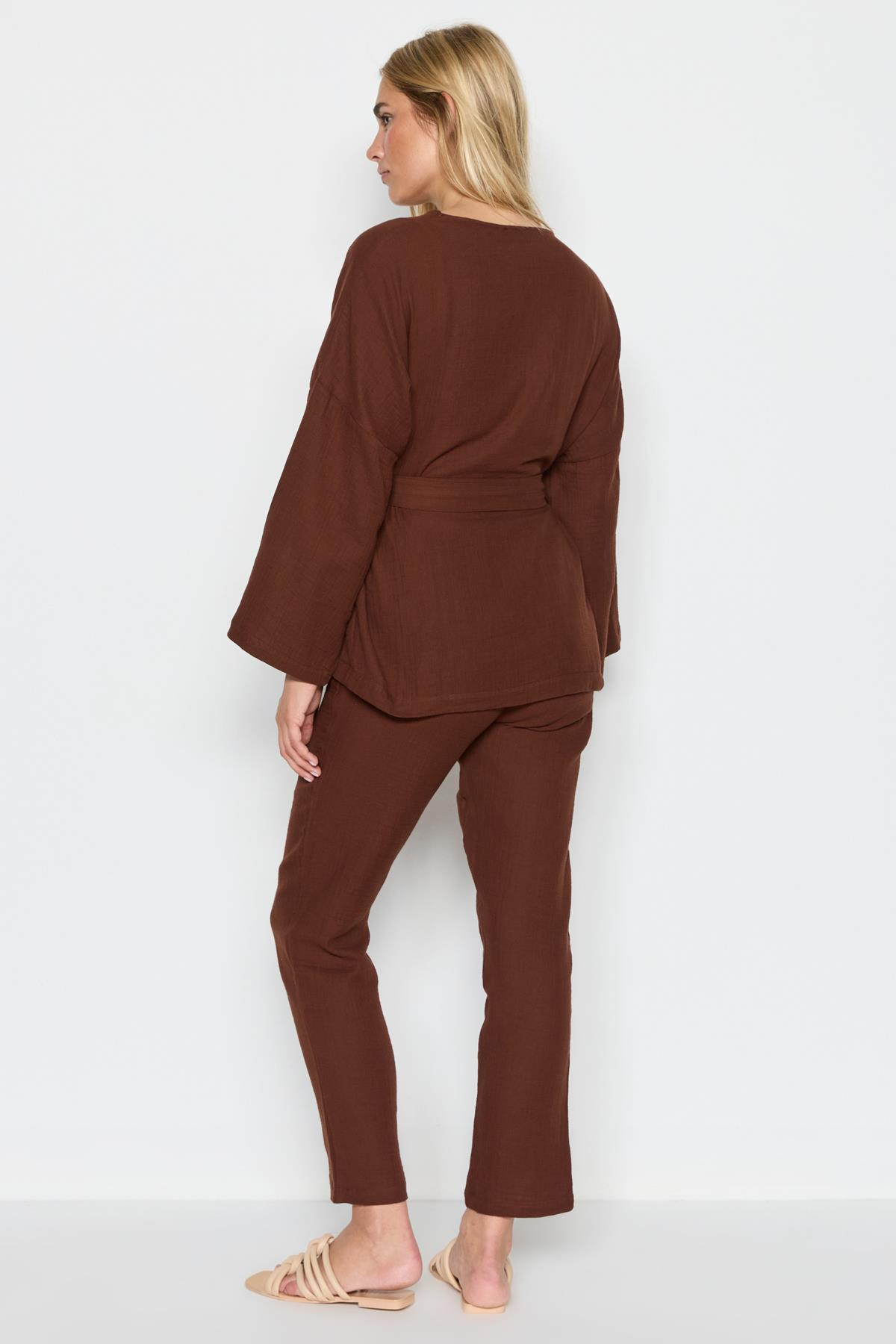 C&City 3'lü Organik Pamuk Müslin Kimono Takım 9120 Kahverengi