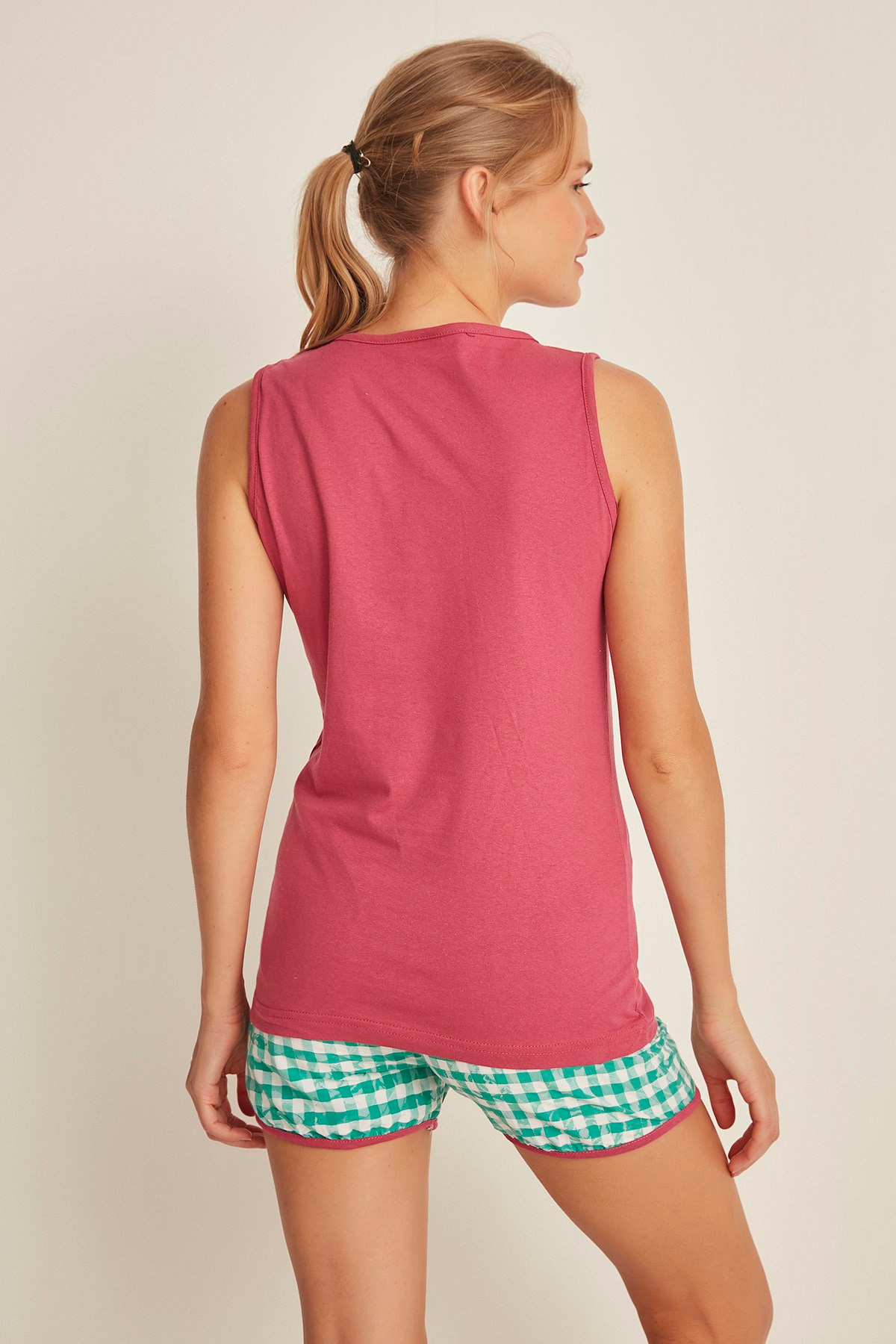 C&City 4525 Kadın Şortlu Pijama Takım Nar Çiçeği