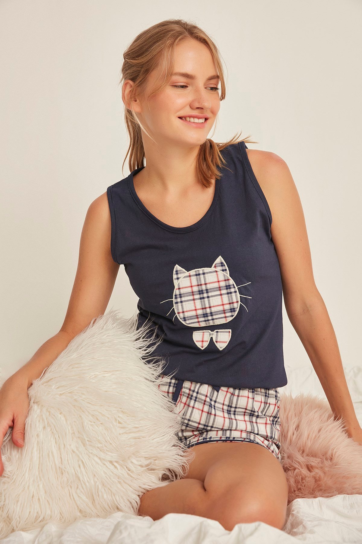 C&City 4526 Kadın Şortlu Pijama Takım Lacivert