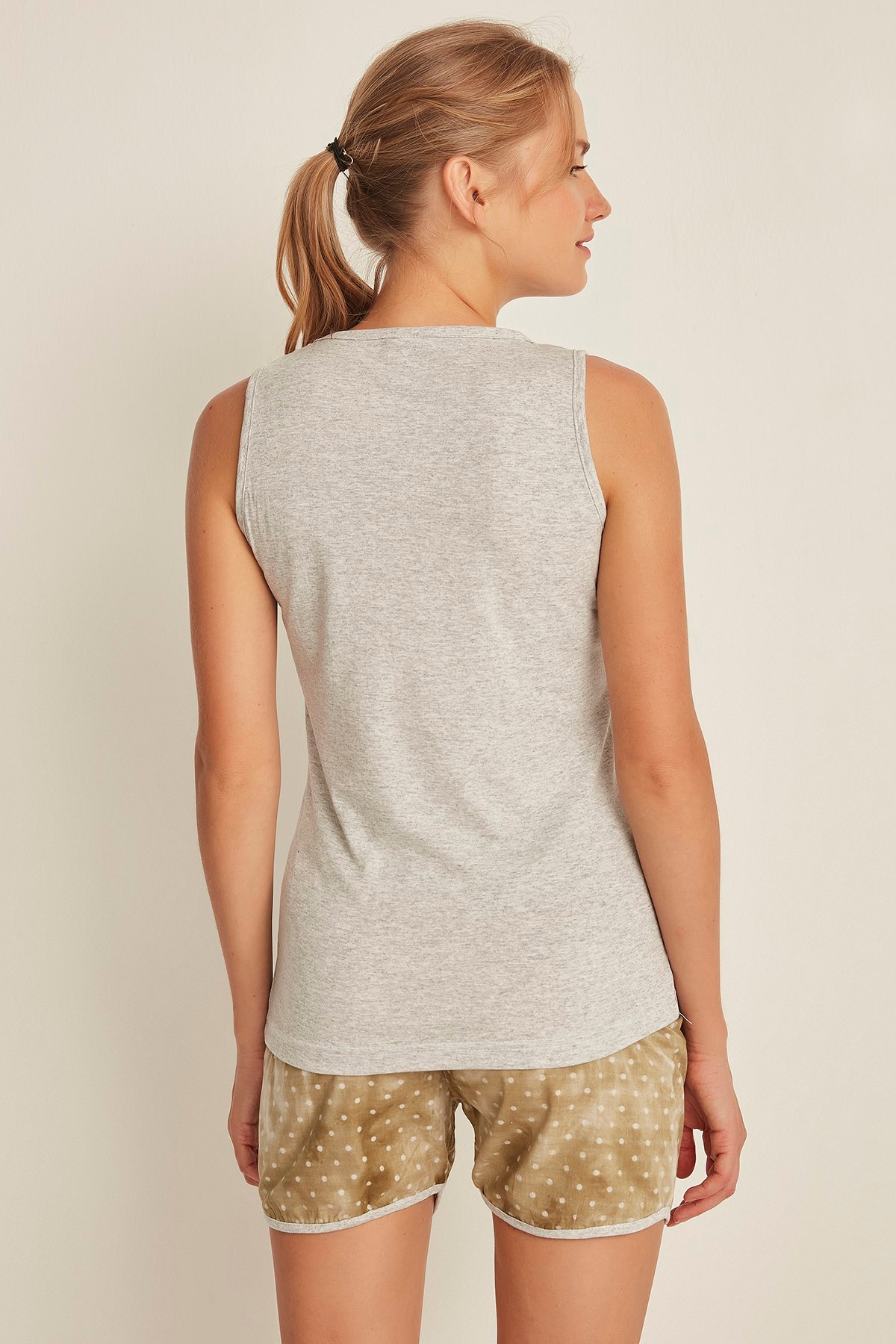C&City 4528 Kadın Şortlu Pijama Takım Gri/Kahve