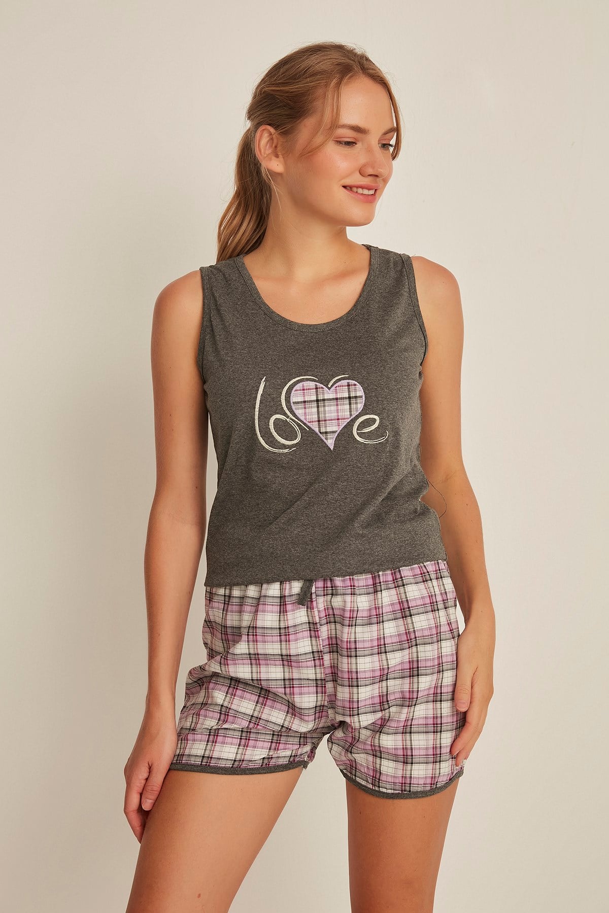 C&City 4531 Kadın Şortlu Pijama Takım Antrasit