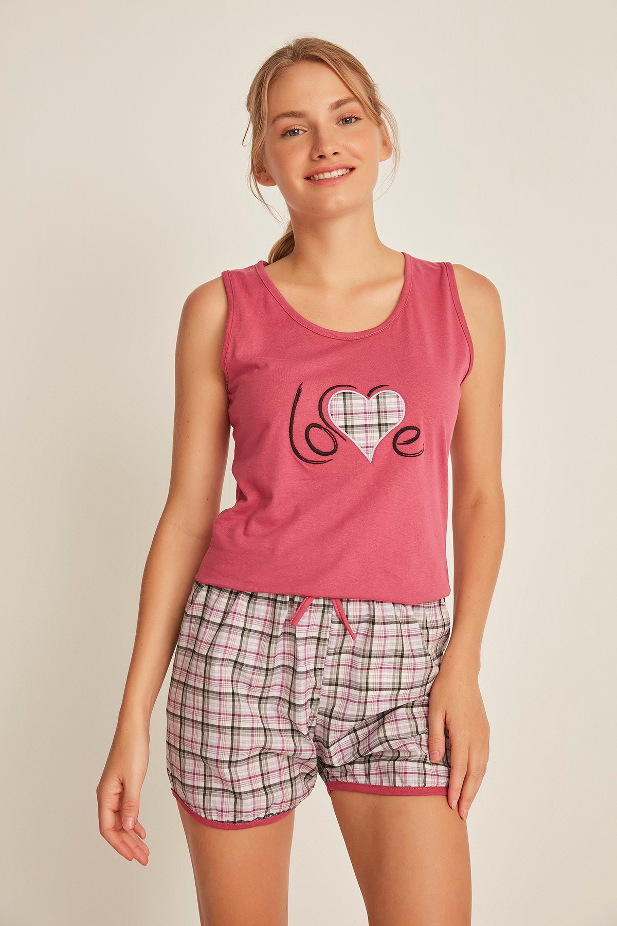 C&City 4531 Kadın Şortlu Pijama Takım Nar Çiçeği