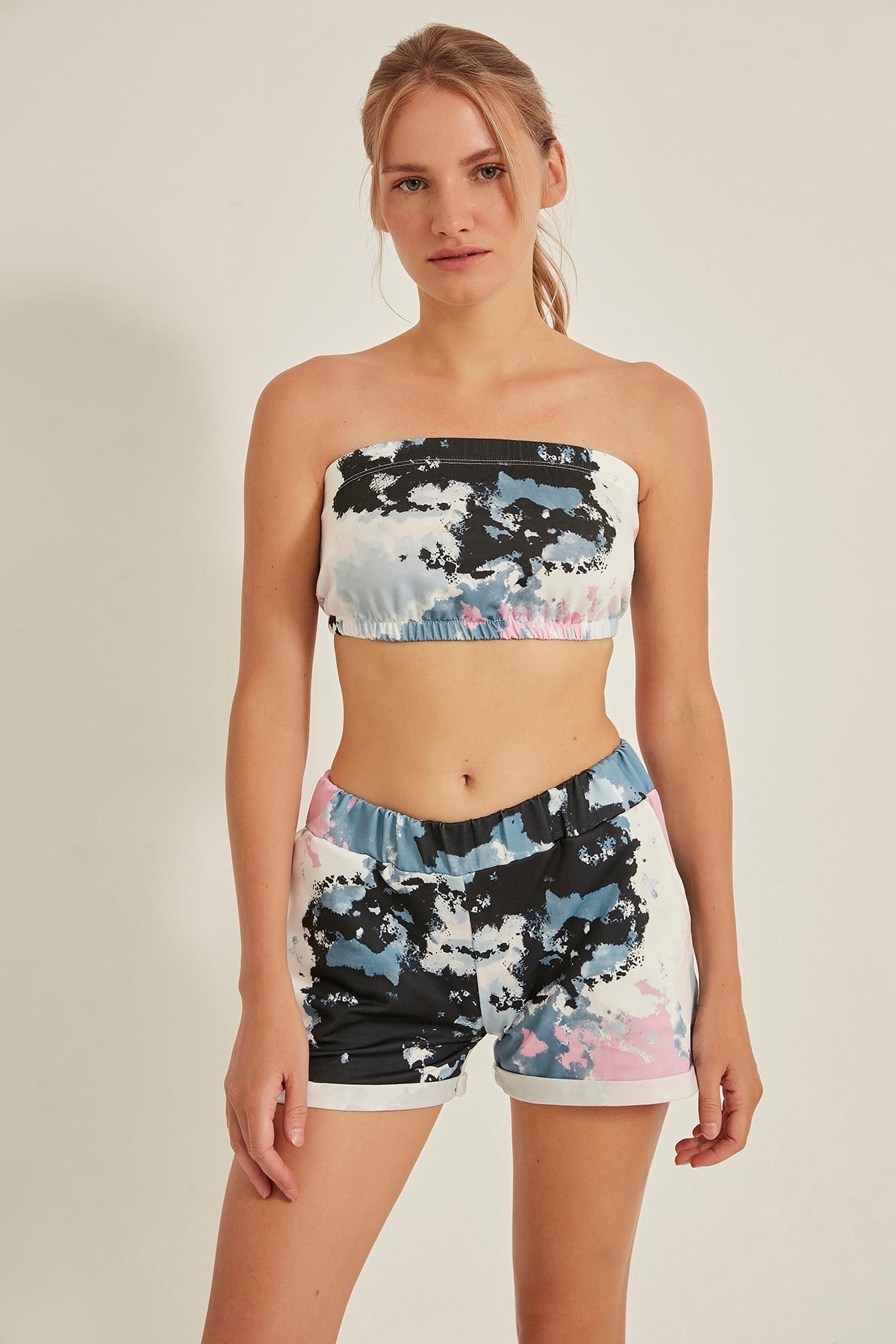C&City 707 Kadın Askısız Straplez Batik Büstiyer Pembe/Siyah