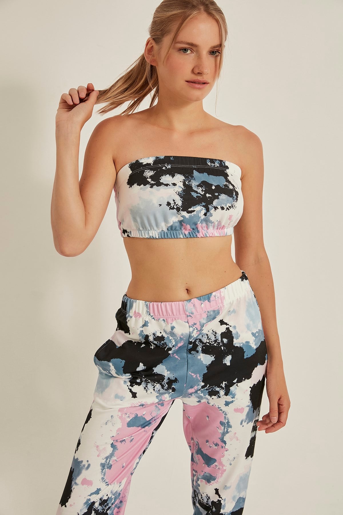 C&City 707 Kadın Askısız Straplez Batik Büstiyer Pembe/Siyah
