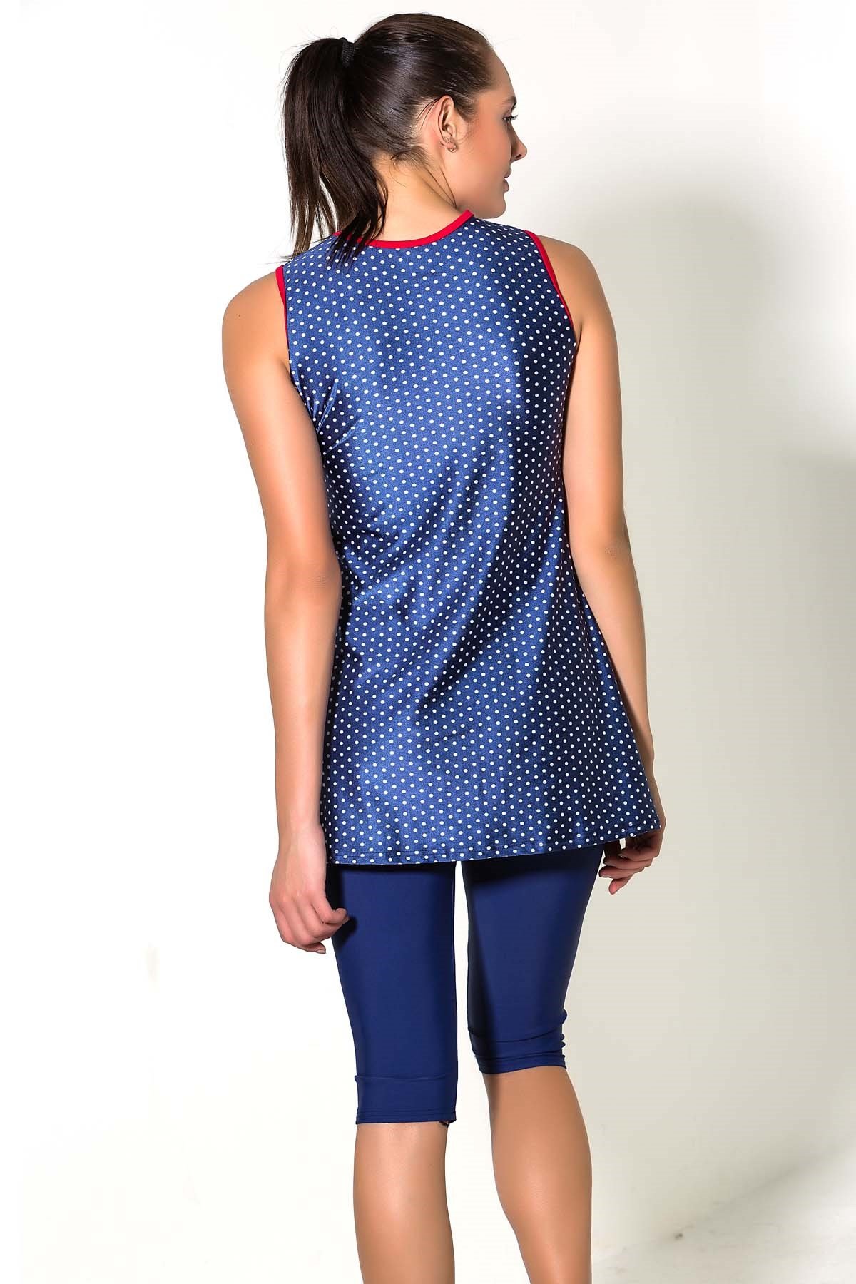 C&City 7270 Japone Taytlı Yarı Kapalı Elbise Mayo Marin