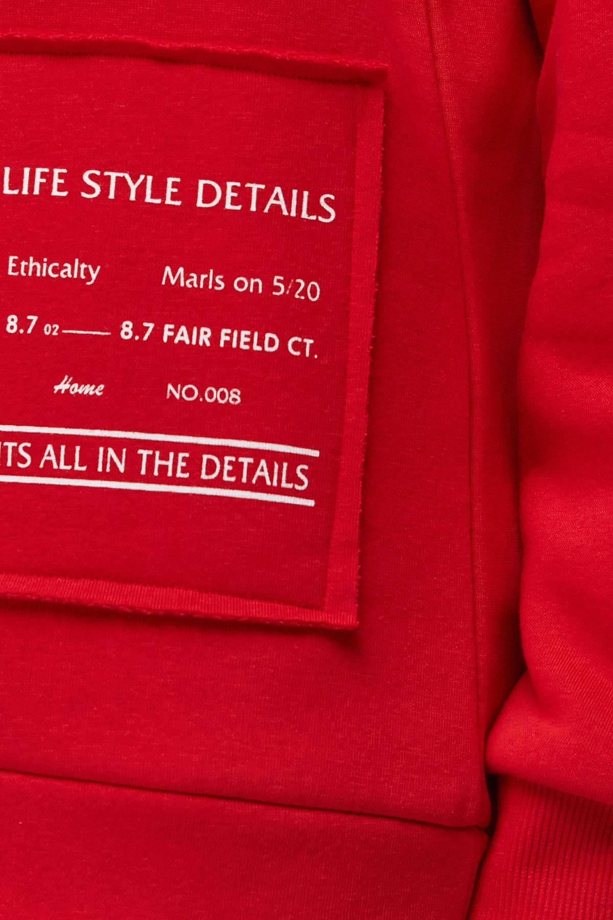 C&City Baskılı Kapüşonlu Uzun Kol Kalın Sweatshirt 952 Kırmızı
