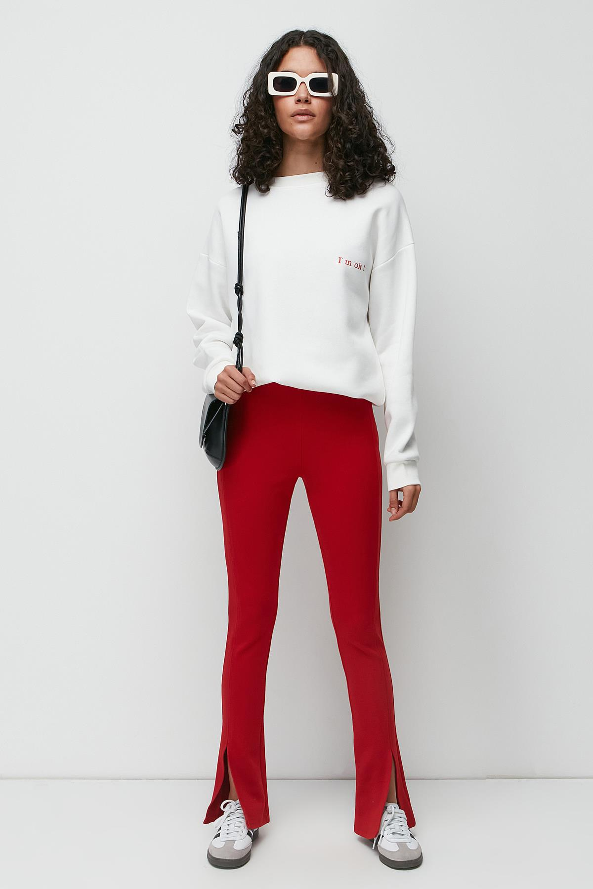 C&City Baskılı Oversize Uzun Kol Kalın Sweatshirt 950 Ekru