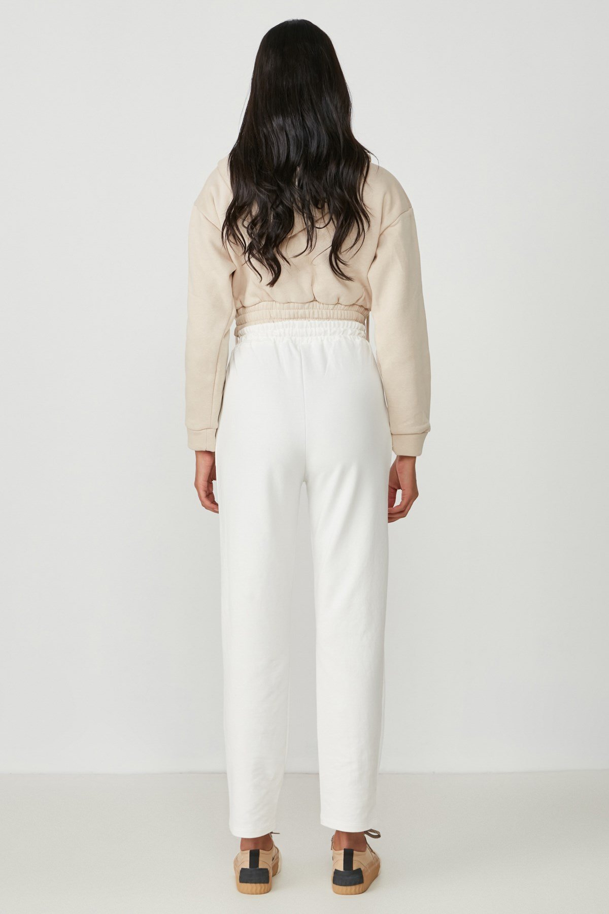 C&City Bel ve Paçası Pileli Eşofman Altı 742 Ekru