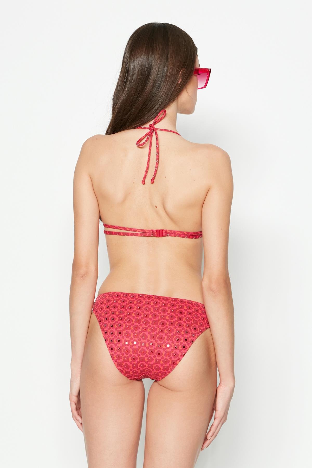 C&City Boyundan Bağlı Üçgen Bikini Takım 3230 Nar Çiçeği