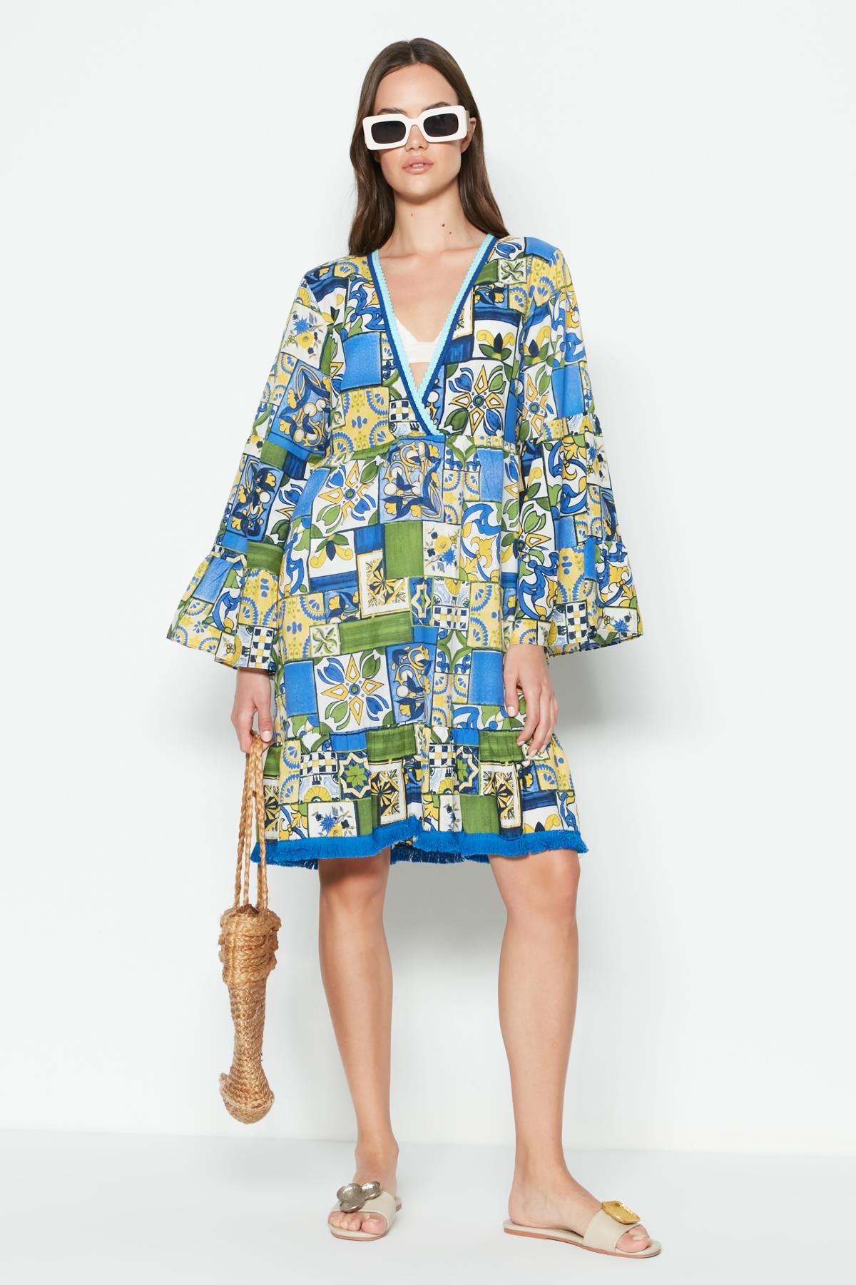 C&City Büyük Beden Elbise Pareo 22334 Çok Renkli