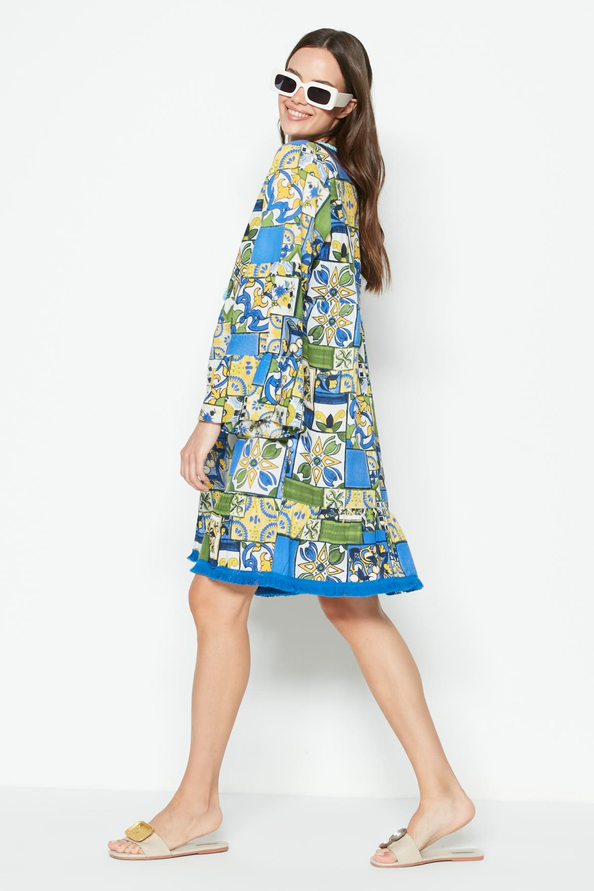 C&City Büyük Beden Elbise Pareo 22334 Çok Renkli