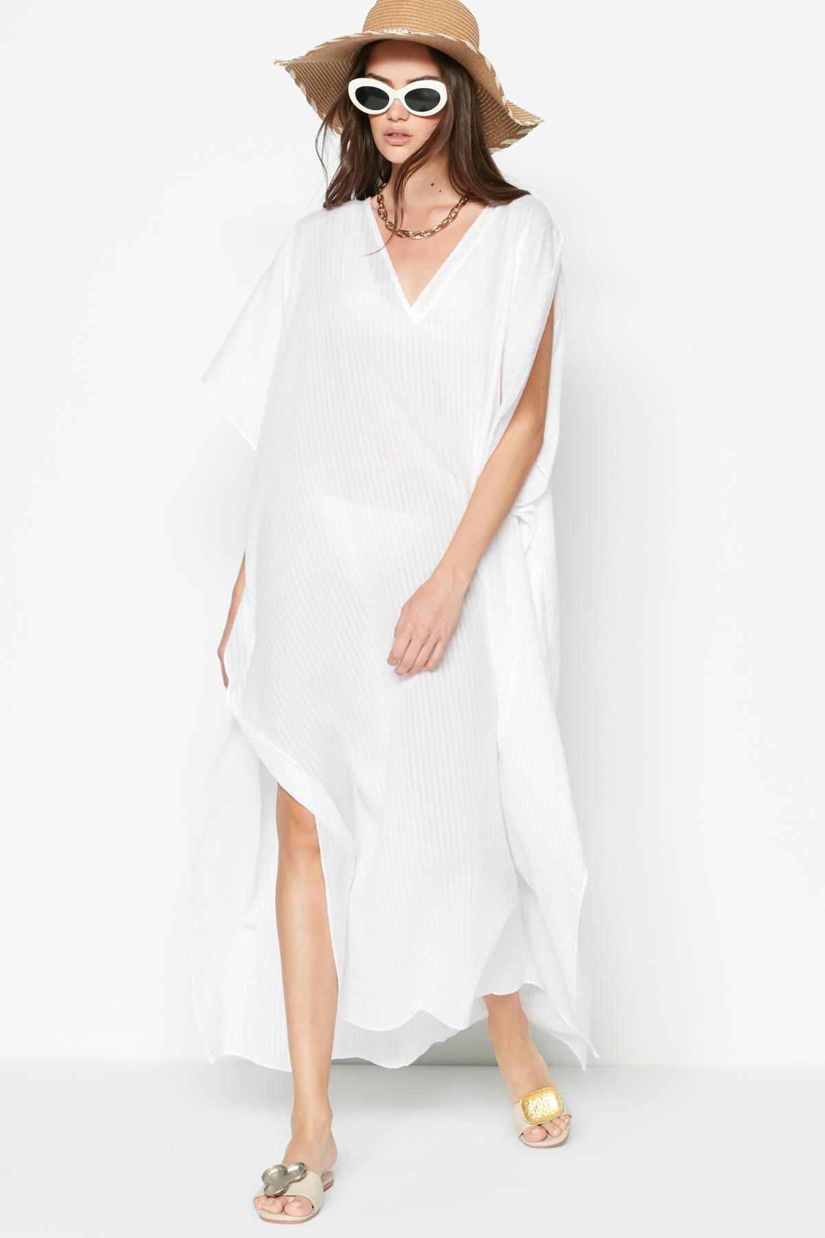 C&City Büyük Beden Elbise Pareo 2330 Beyaz