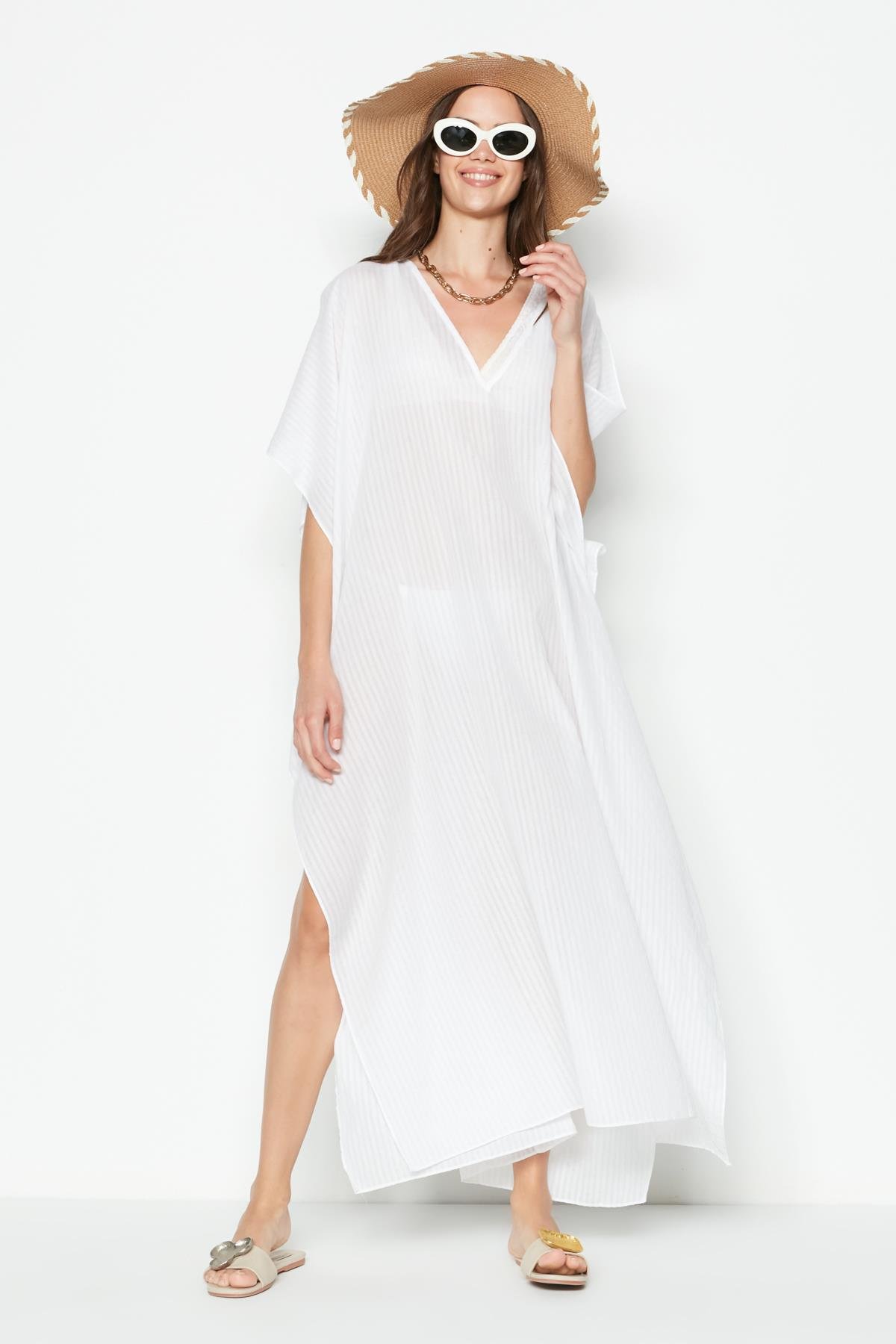 C&City Büyük Beden Elbise Pareo 2330 Beyaz