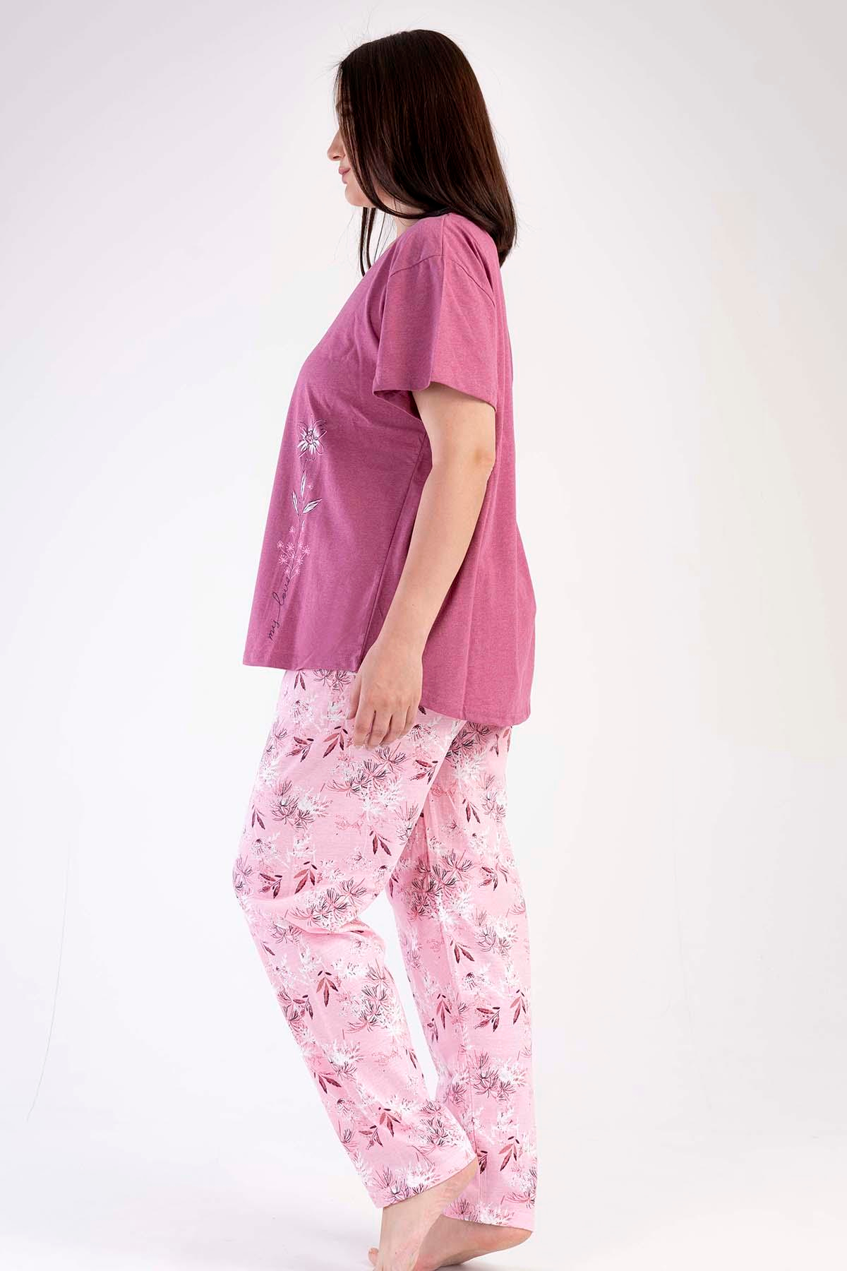 C&City Büyük Beden Kısa Kol Pijama Takım Mor-441035