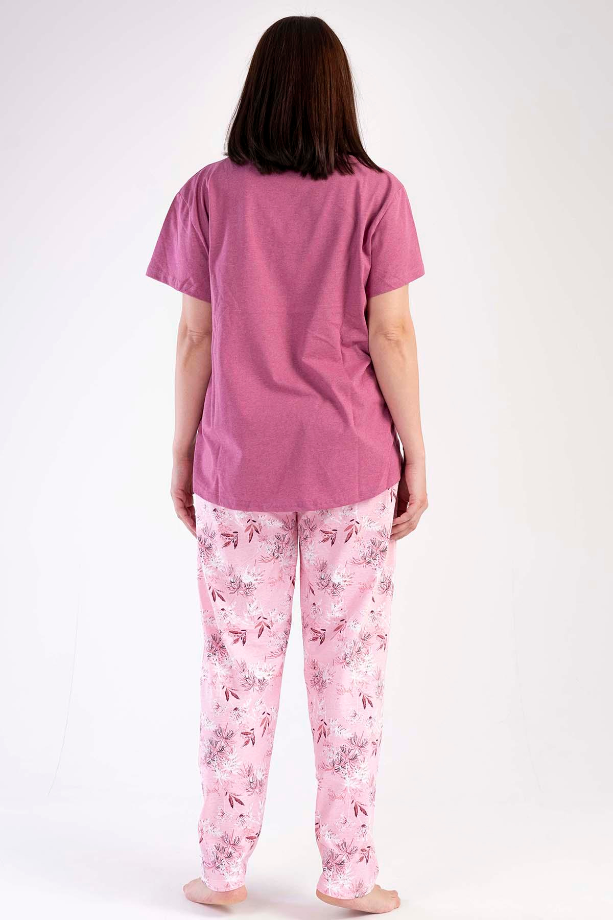 C&City Büyük Beden Kısa Kol Pijama Takım Mor-441035
