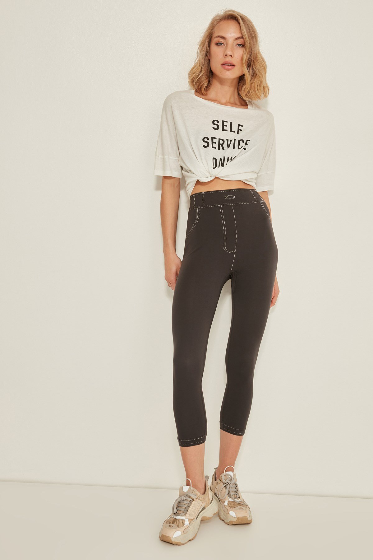 C&City C13801 Dikişsiz Kadın Kot Pantolon Tayt Antrasit