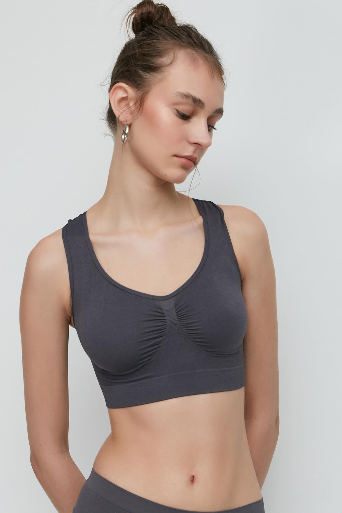 C&City C14001 Dikişsiz Sporcu Büstiyer  Antrasit