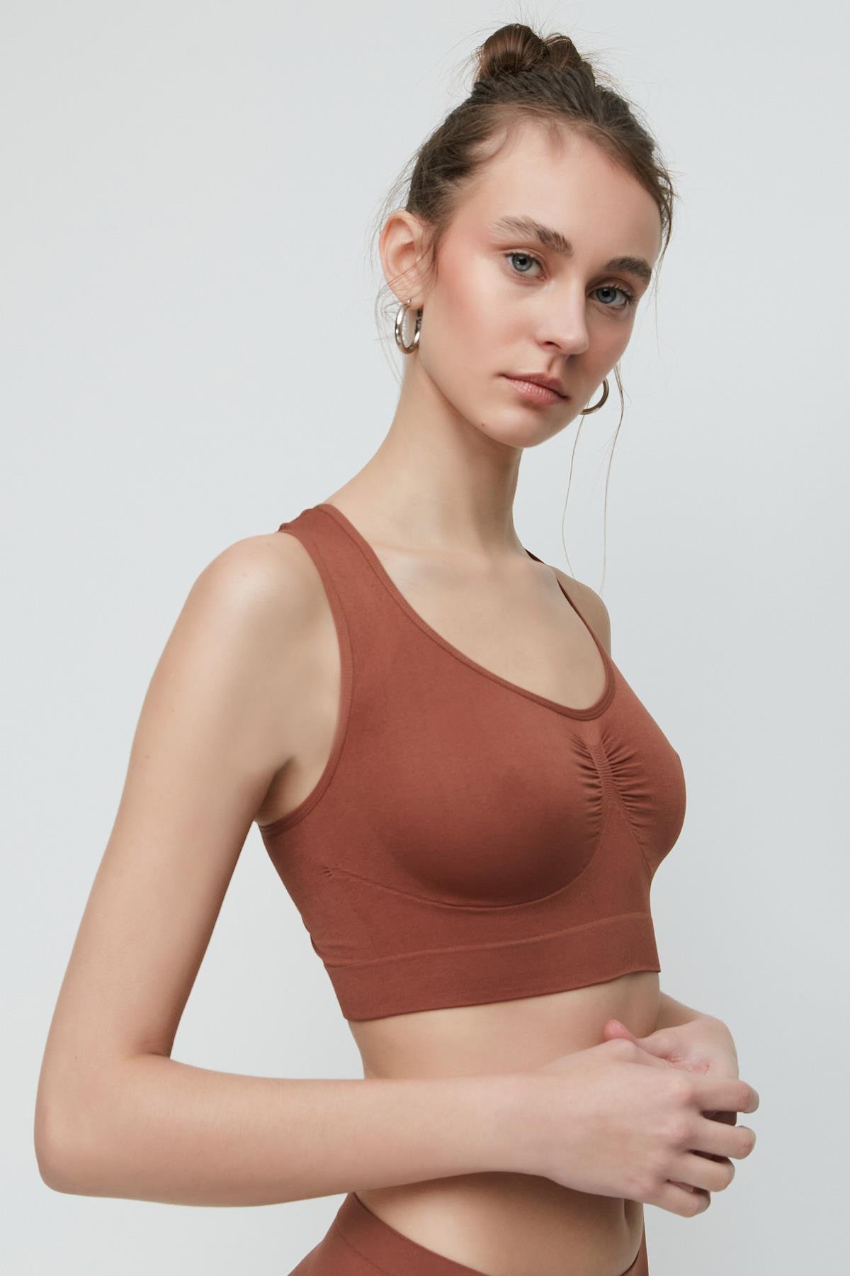 C&City C14001 Dikişsiz Sporcu Büstiyer  Kahverengi