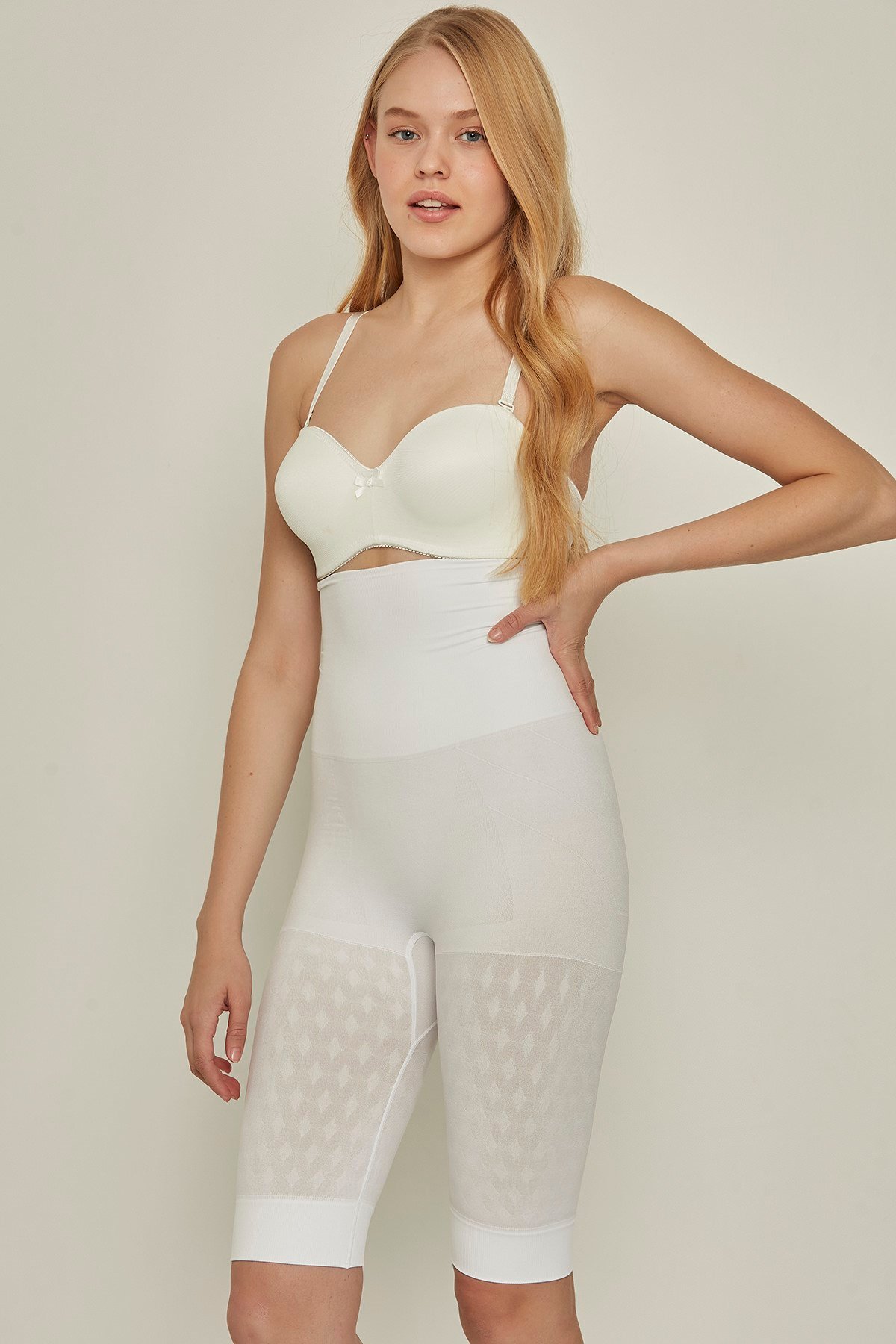 C&City C20151 Kadın Double Uzun Paça Korse Beyaz