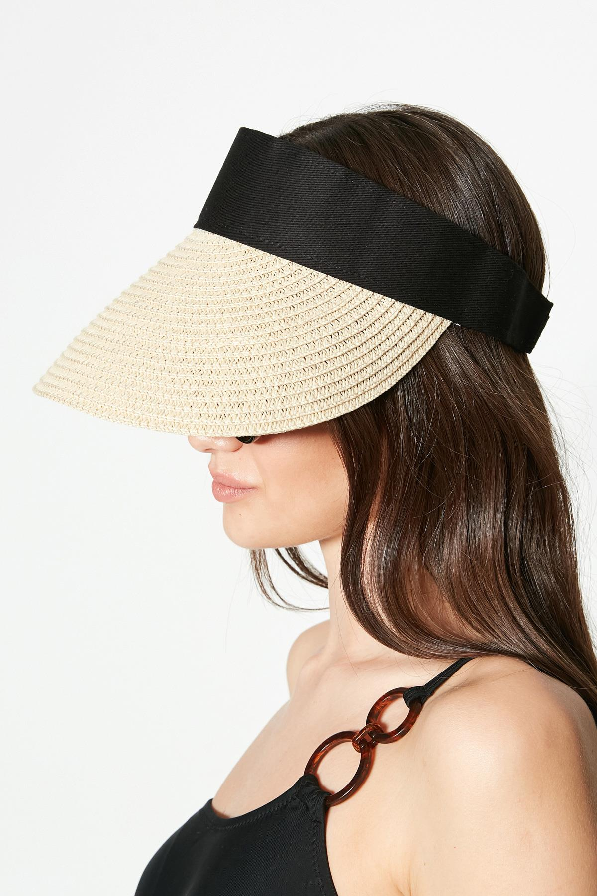 C&City Cırtlı Vizör Hasır Plaj Şapkası Y8202 Açık Bej