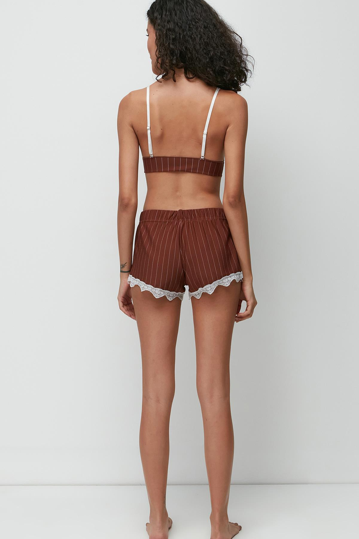 C&City Dantel Detay Bralet Şort Takım 9142 Kahve