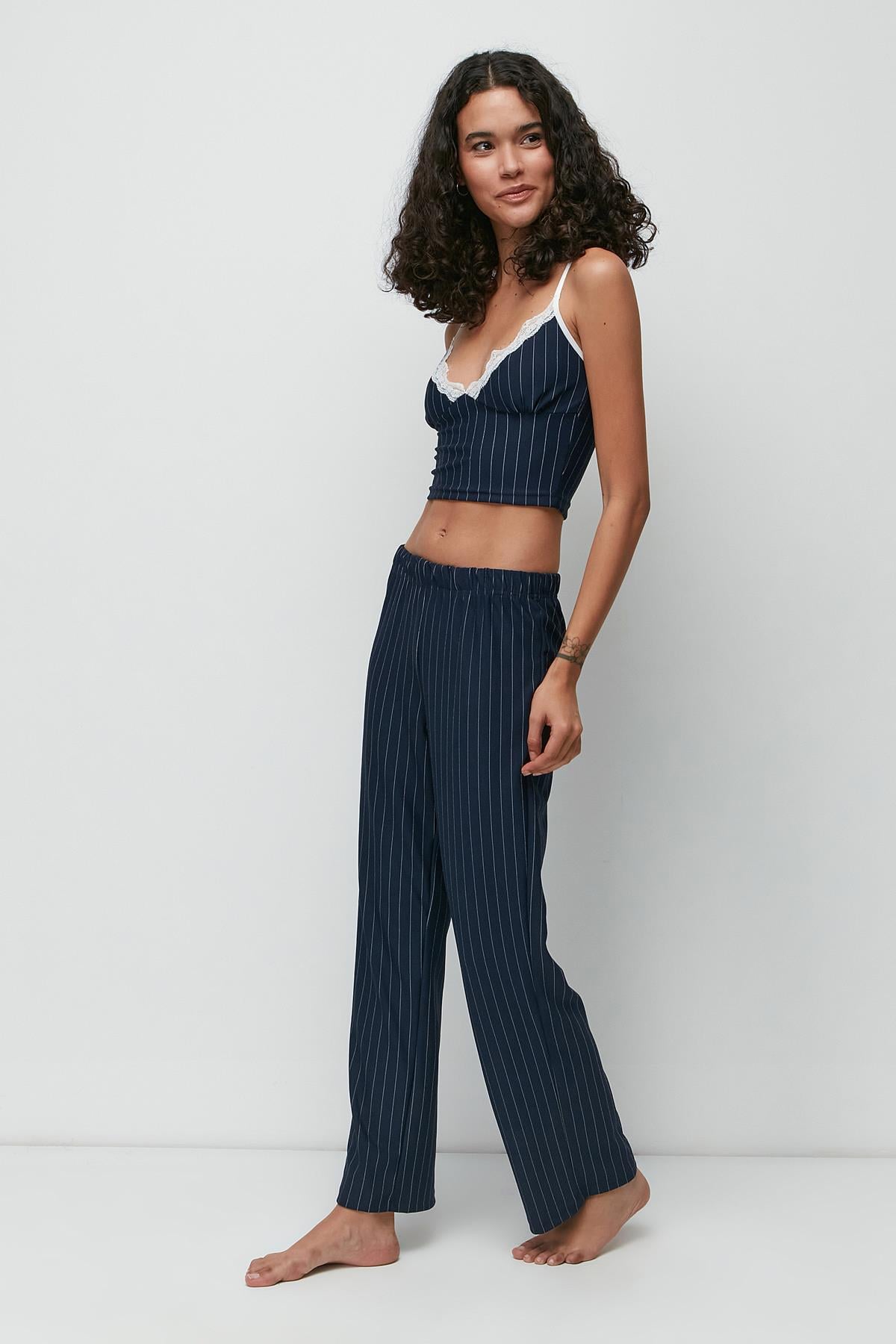 C&City Dantel Detay Büstiyer Pantolon Takım 9143 Lacivert